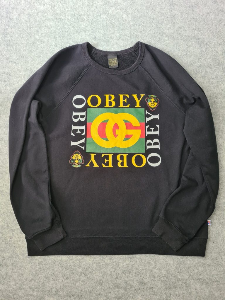 Vintage Obey Black Crewneck Sweatshirt Jumper Large 1160