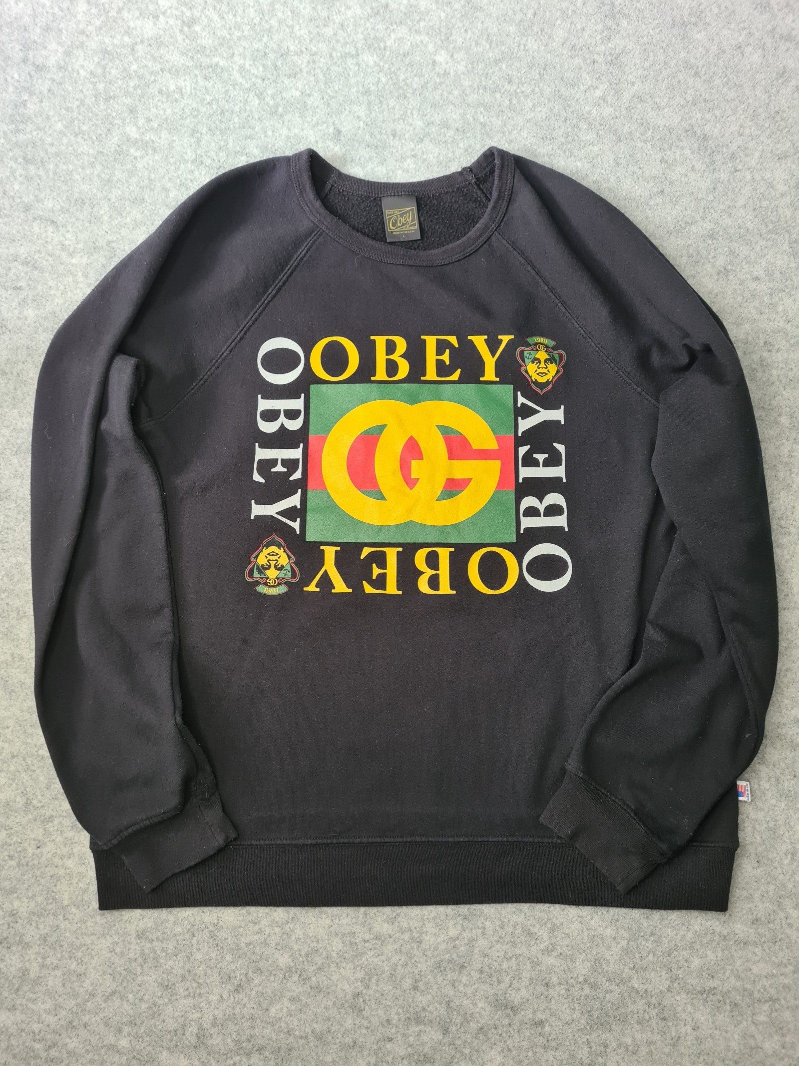 Vintage Obey Black Crewneck Sweatshirt Jumper Large 1160