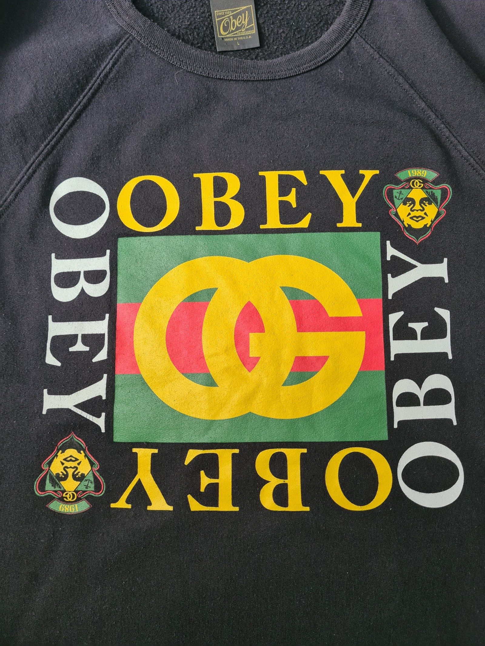 Vintage Obey Black Crewneck Sweatshirt Jumper Large 1160 image 4