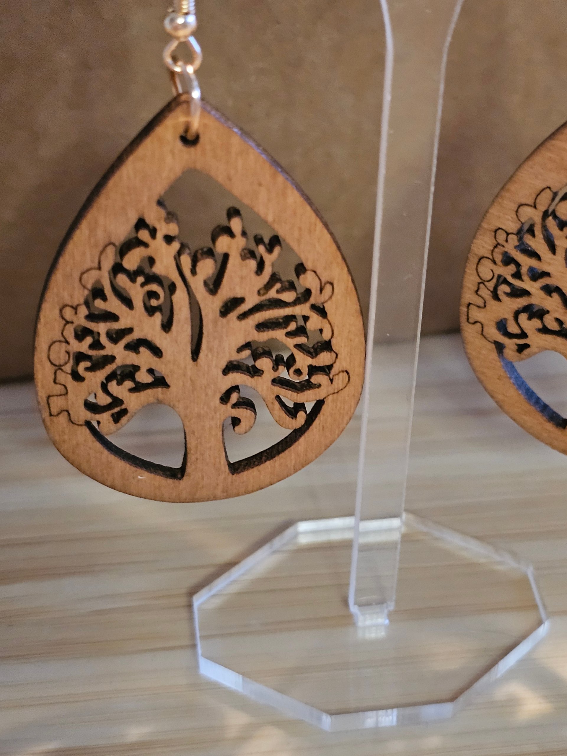 Wooden Tree of Life Drop Earrings Brown Boho image 3