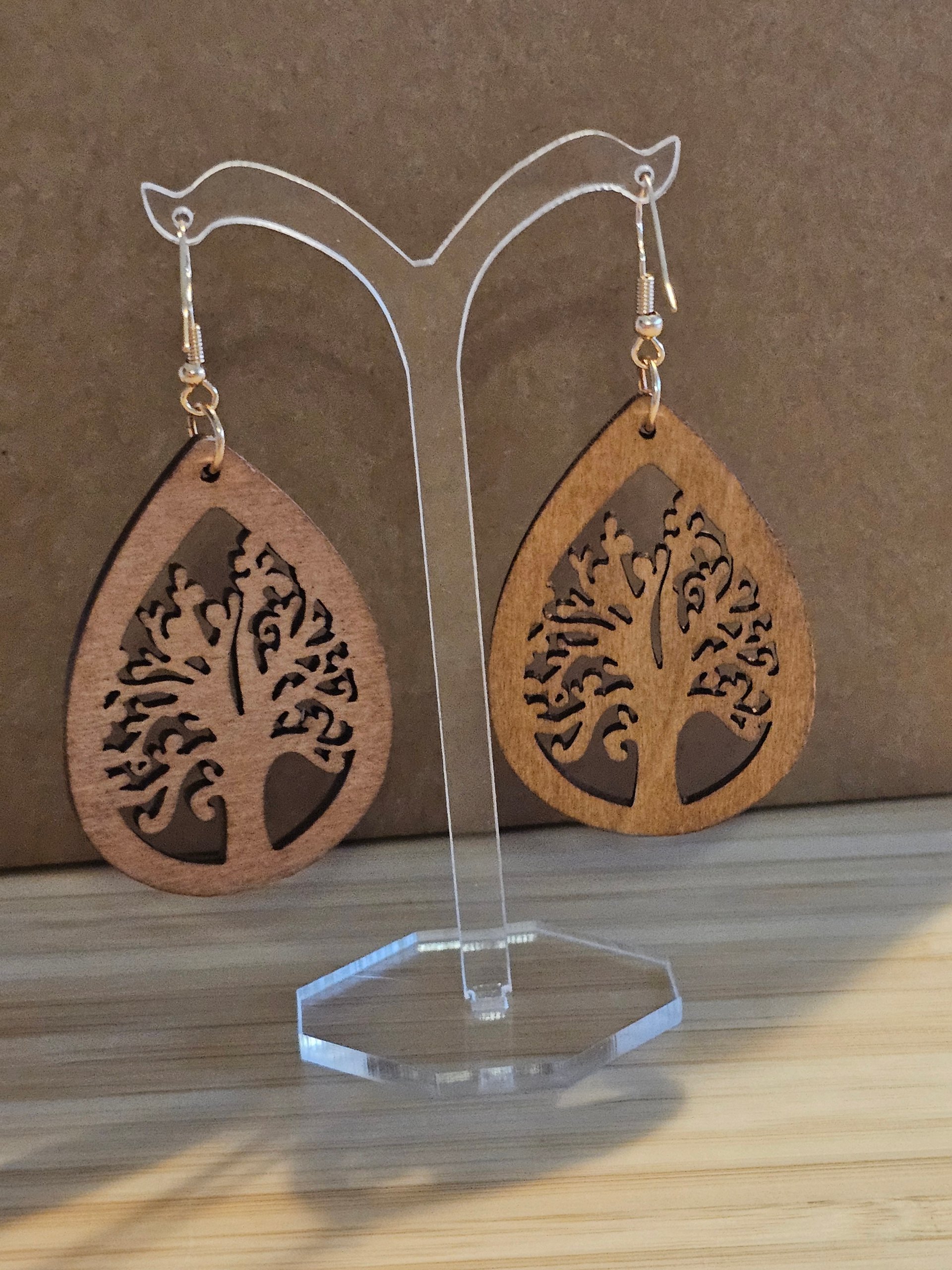 Wooden Tree of Life Drop Earrings Brown Boho image 6