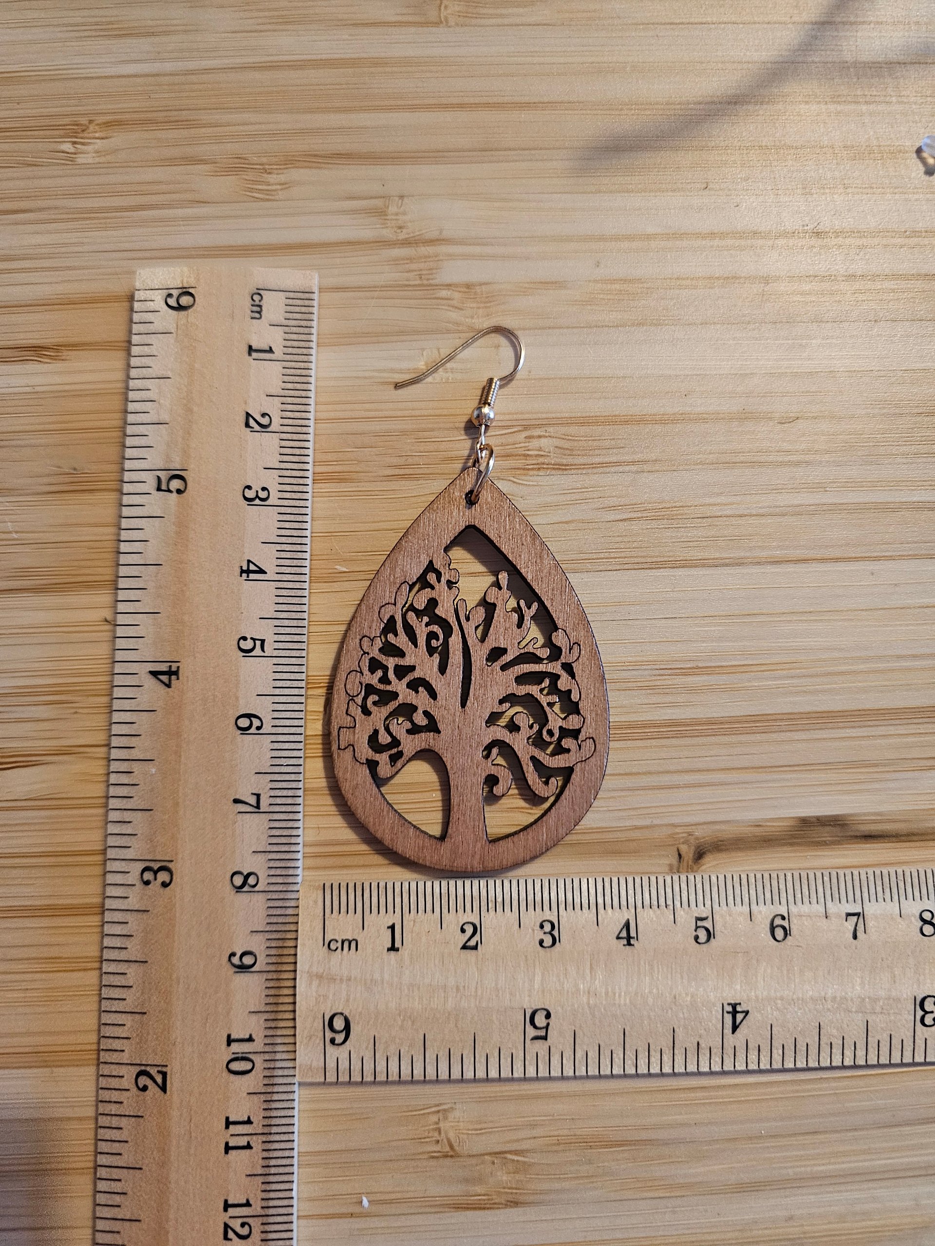 Wooden Tree of Life Drop Earrings Brown Boho image 7