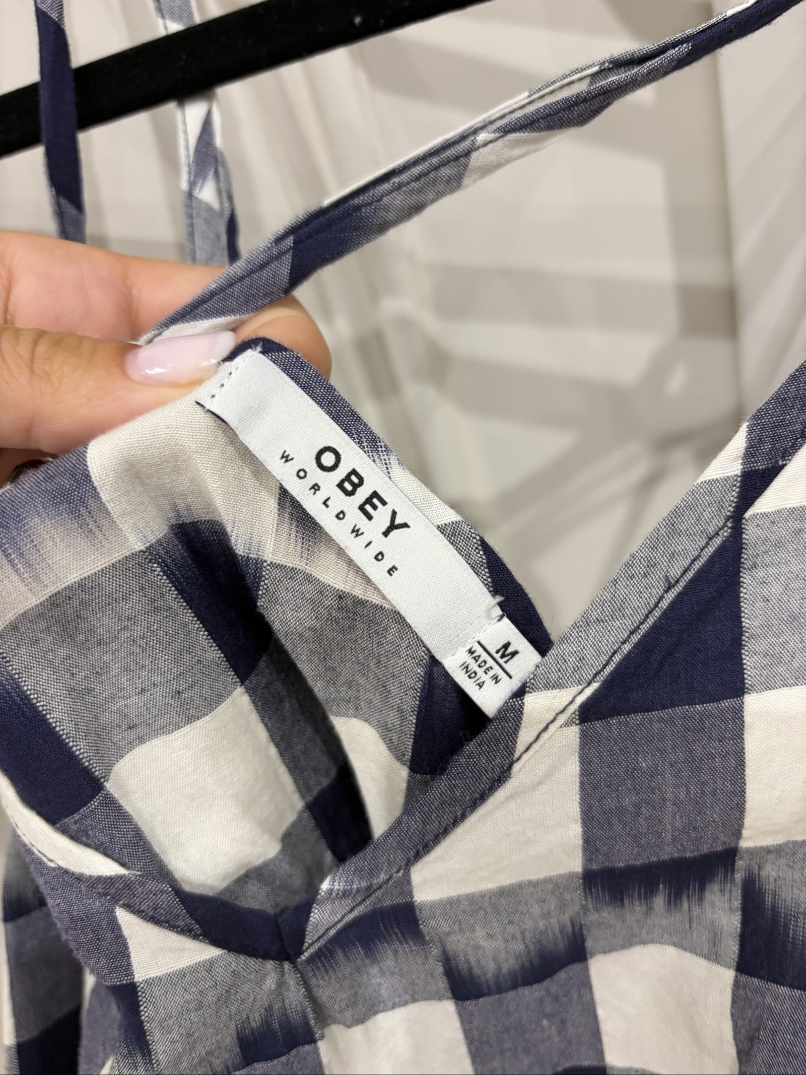 Obey Women's Navy & White Gingham Playsuit Medium image 9