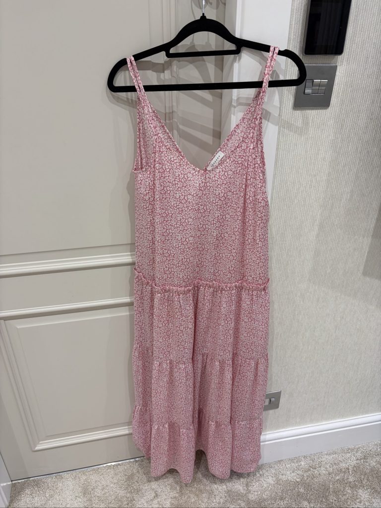 Topshop Pink Floral Print Tiered Midi Dress Size UK 6
