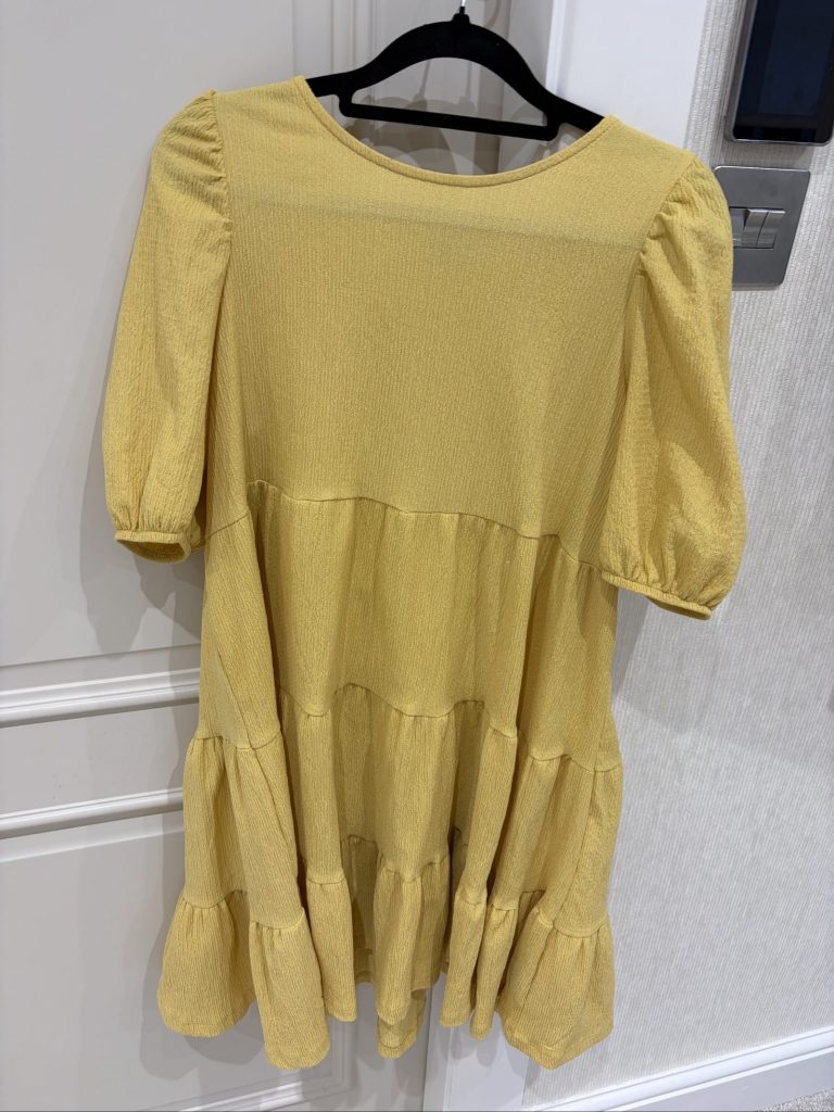 Monki Yellow Puff Sleeve Tiered Dress Small