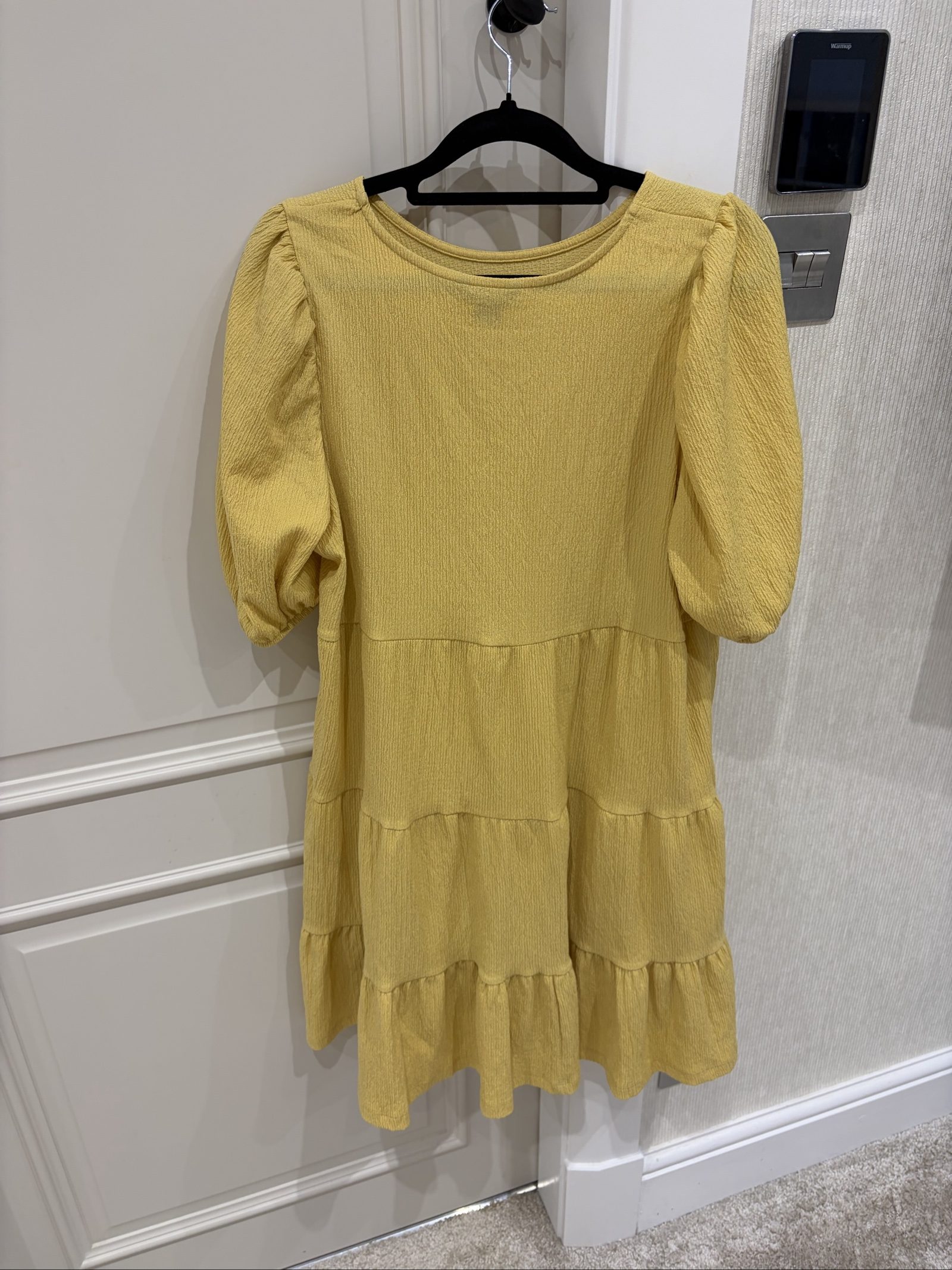 Monki Yellow Puff Sleeve Tiered Dress Small image 5