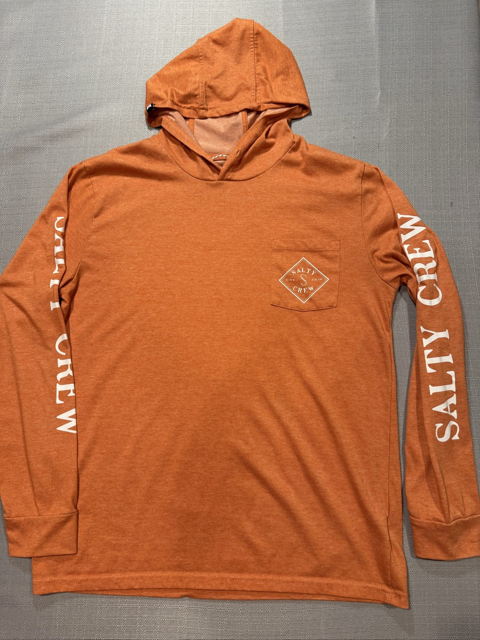 Men’s Salty Crew Premium Technical Hooded Long Sleeve Shirt – Burnt Orange – Large