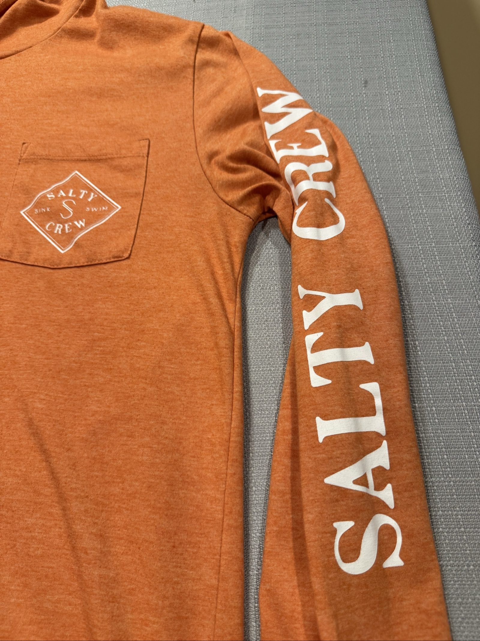 Men’s Salty Crew Premium Technical Hooded Long Sleeve Shirt – Burnt Orange – Large image 2