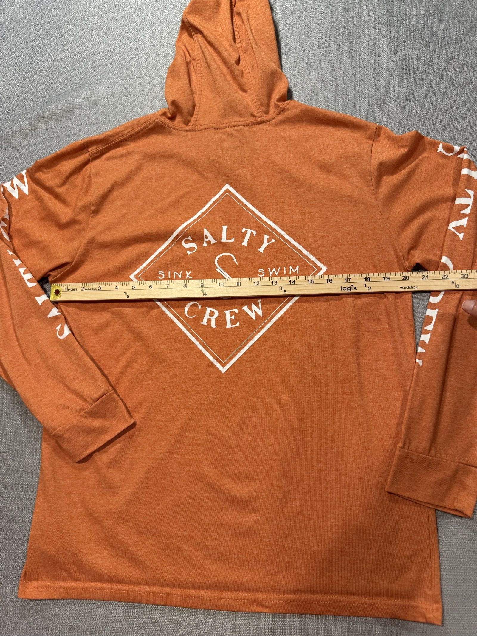 Men’s Salty Crew Premium Technical Hooded Long Sleeve Shirt – Burnt Orange – Large image 7