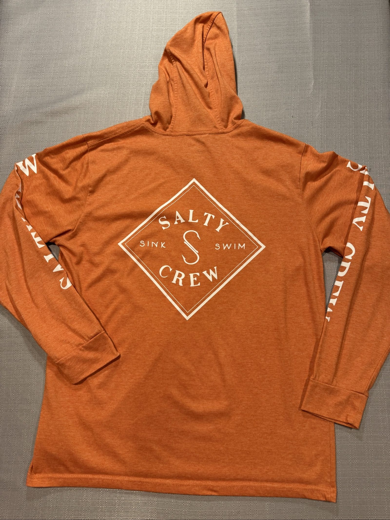 Men’s Salty Crew Premium Technical Hooded Long Sleeve Shirt – Burnt Orange – Large image 9