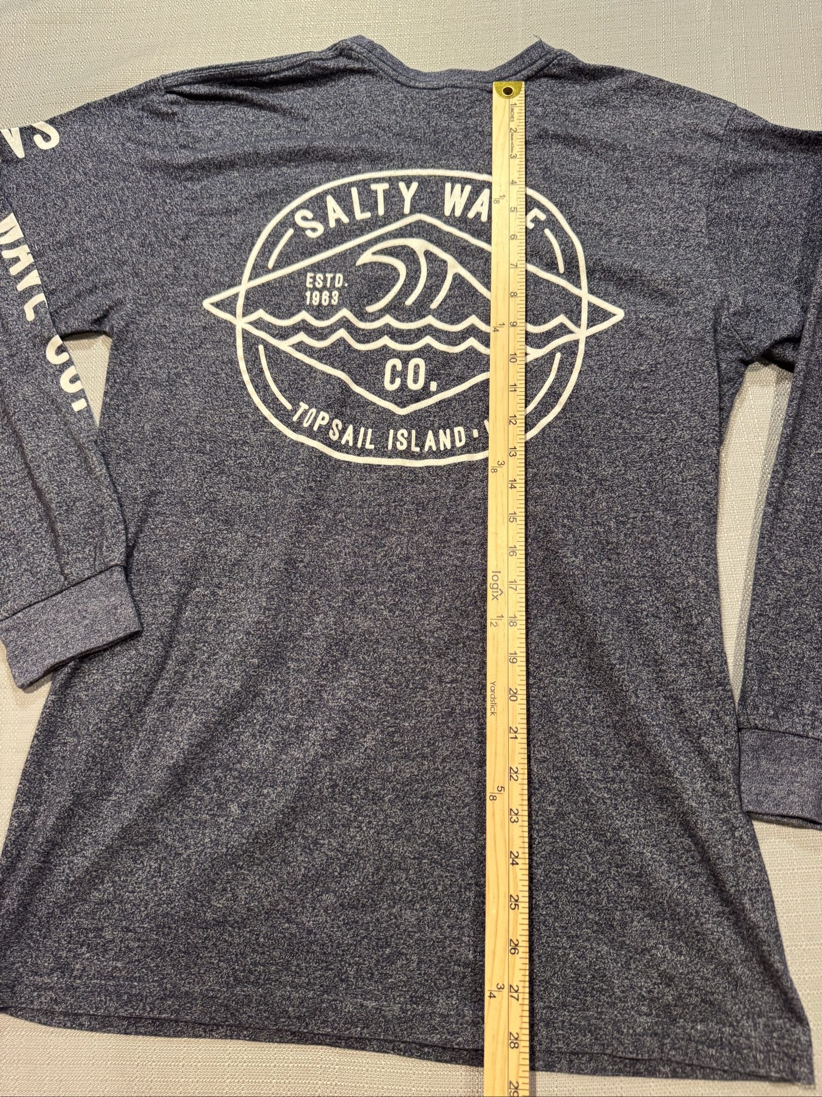 Men’s Salty Wave Co. Topsail Island NC Graphic T-Shirt – Heather Navy Blue – XL image 4
