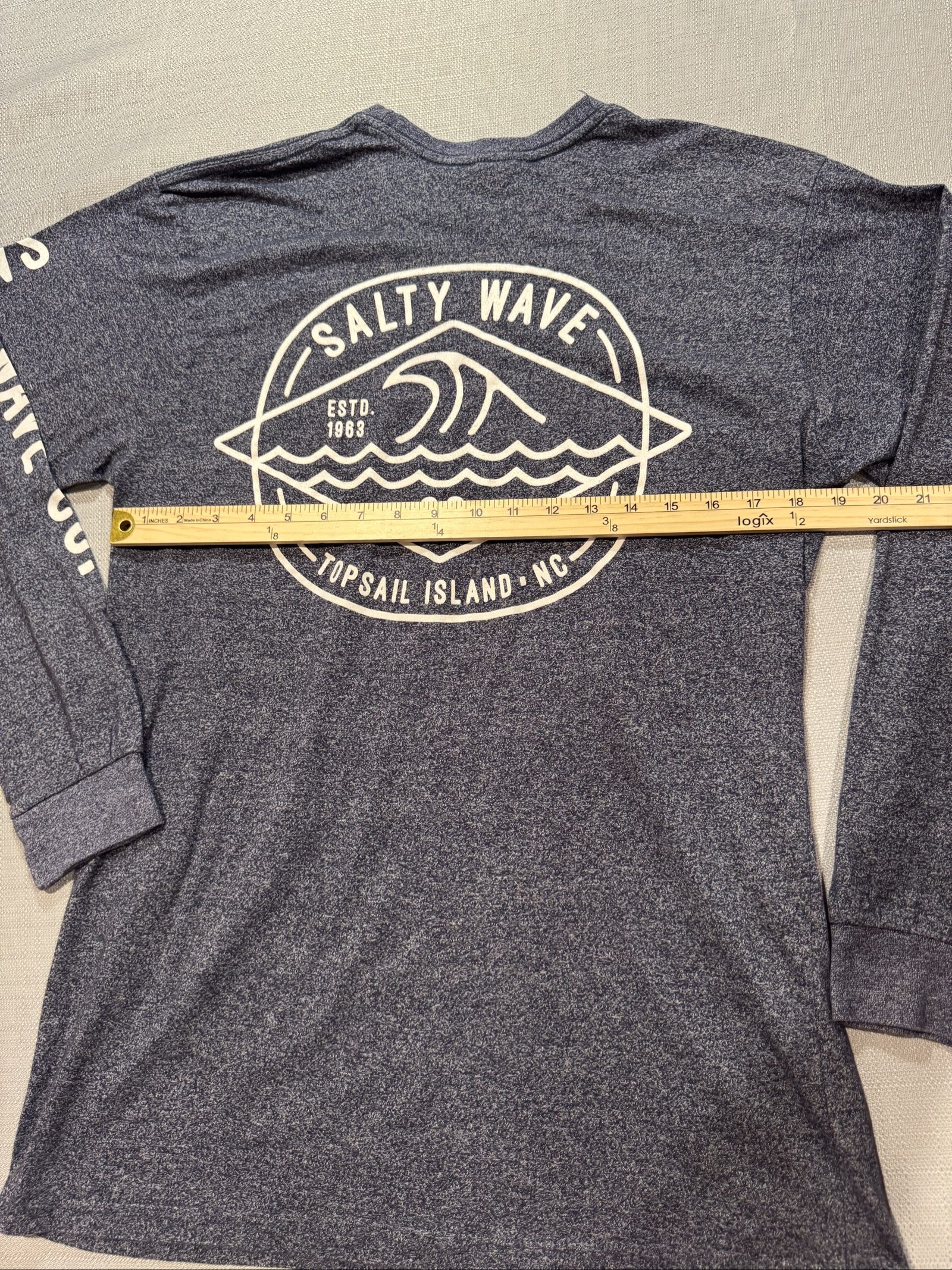 Men’s Salty Wave Co. Topsail Island NC Graphic T-Shirt – Heather Navy Blue – XL image 5