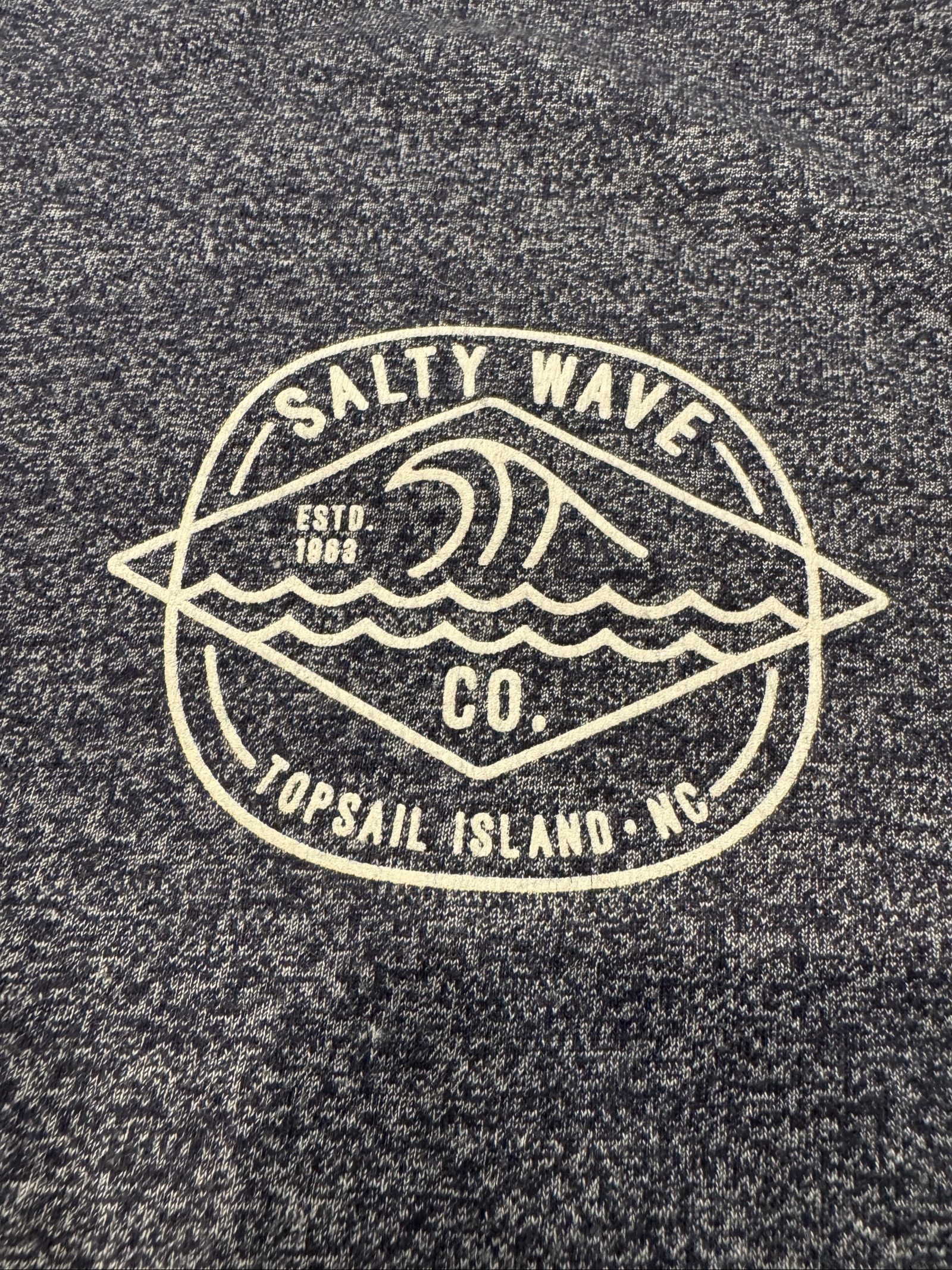 Men’s Salty Wave Co. Topsail Island NC Graphic T-Shirt – Heather Navy Blue – XL image 6