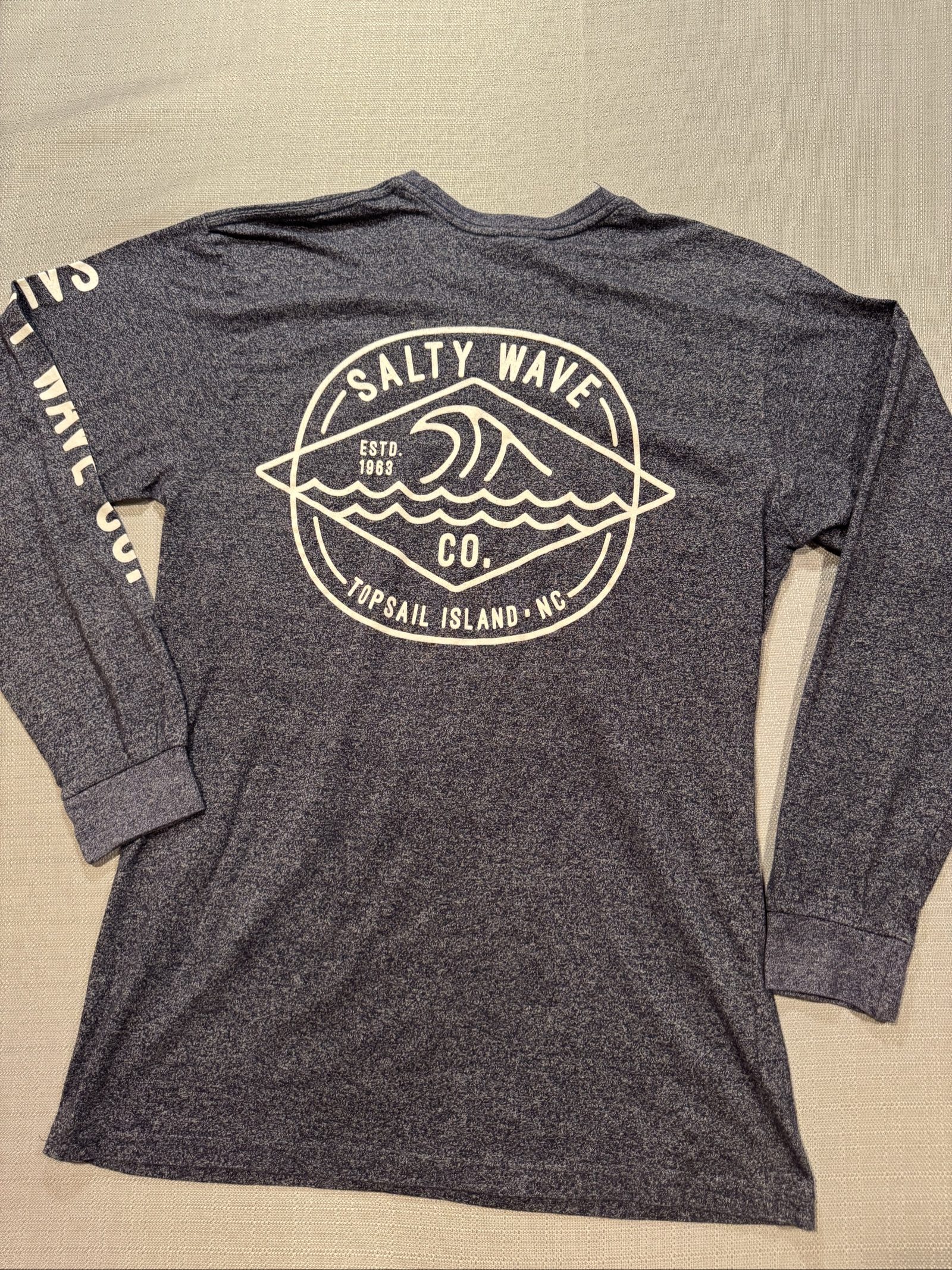 Men’s Salty Wave Co. Topsail Island NC Graphic T-Shirt – Heather Navy Blue – XL image 8