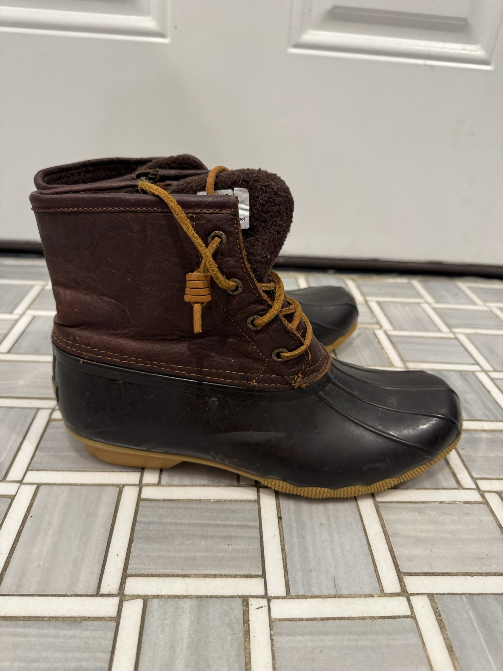 Women’s Sperry Waterproof Duck Boots Leather Lace Up – Brown Black – 9 image 7
