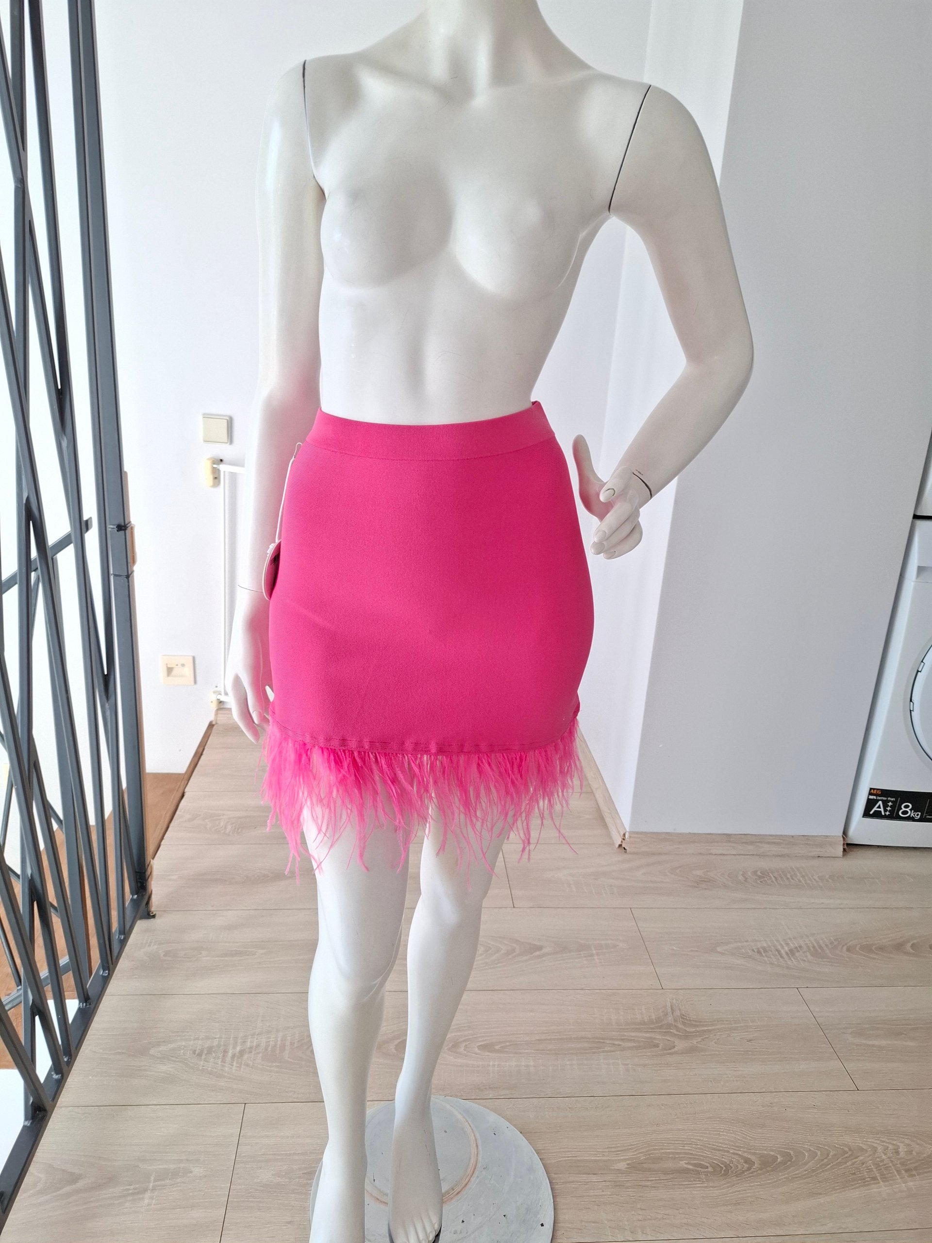 Pink Women's Mini Skirt with Feather Hem size XS image 4