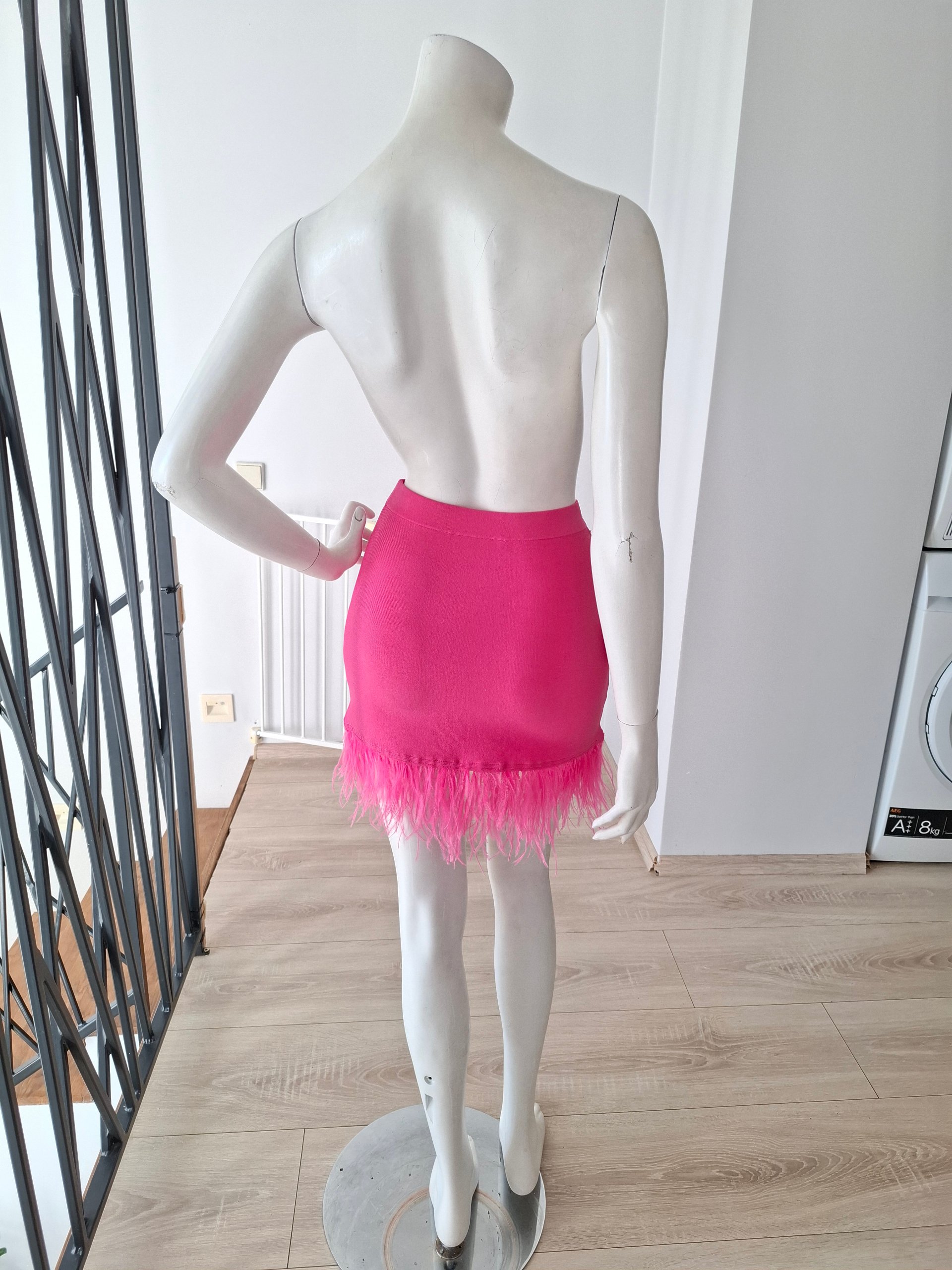 Pink Women's Mini Skirt with Feather Hem size XS image 7