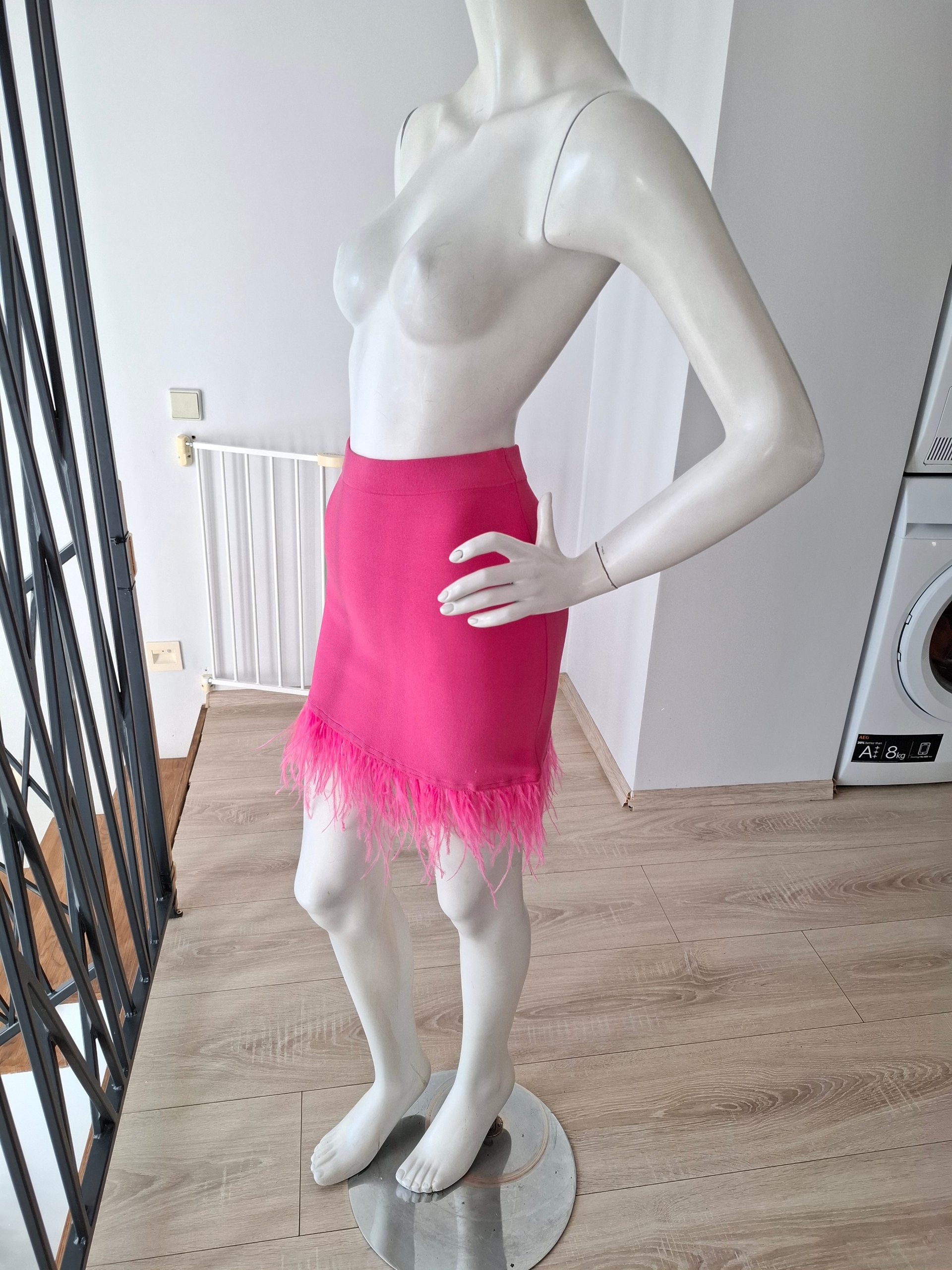 Pink Women's Mini Skirt with Feather Hem size XS image 5