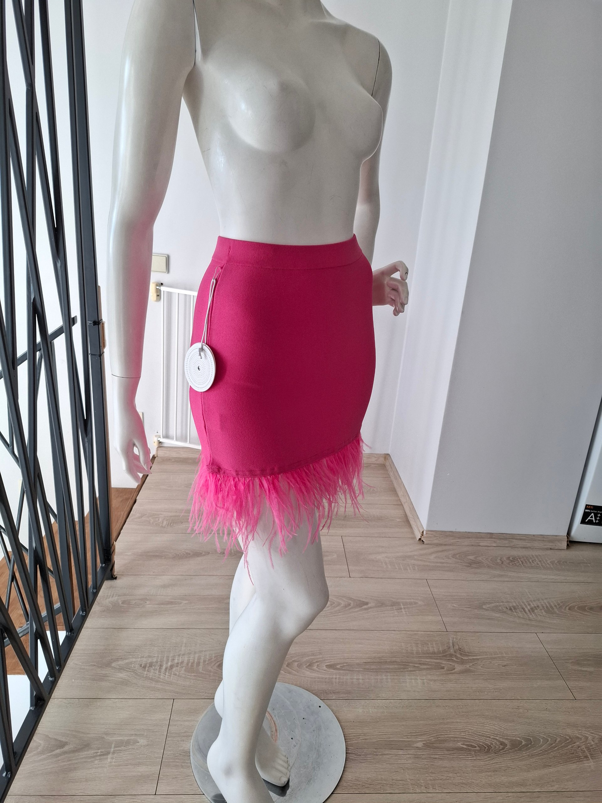 Pink Women's Mini Skirt with Feather Hem size XS image 6