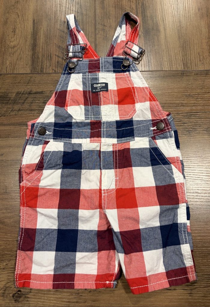 Oshkosh B'gosh Toddler Red, Navy & White Plaid Short Overalls 4T
