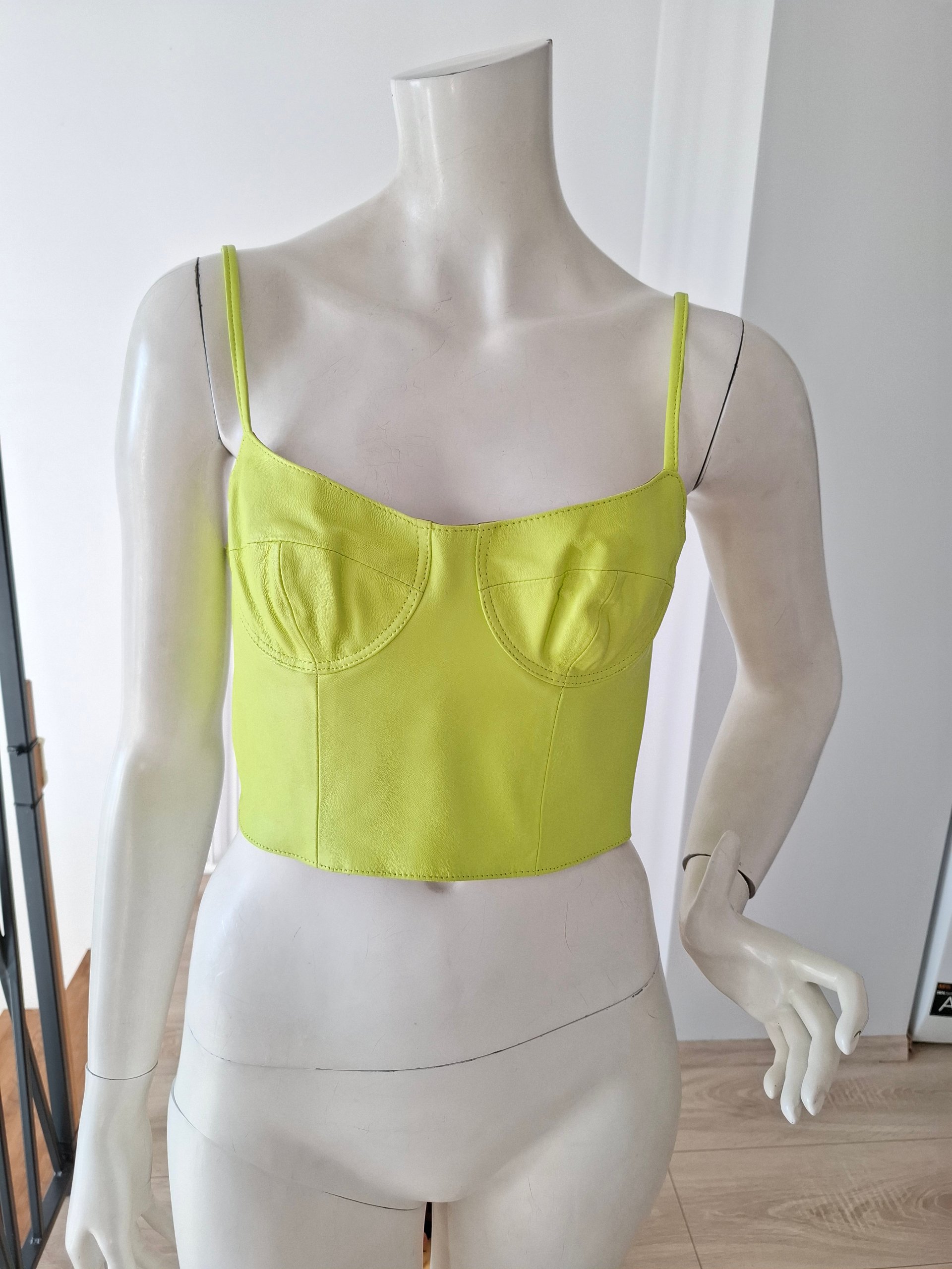New 8 By YOOX Green Genuine Leather Corset Bustier Top Size S image 6