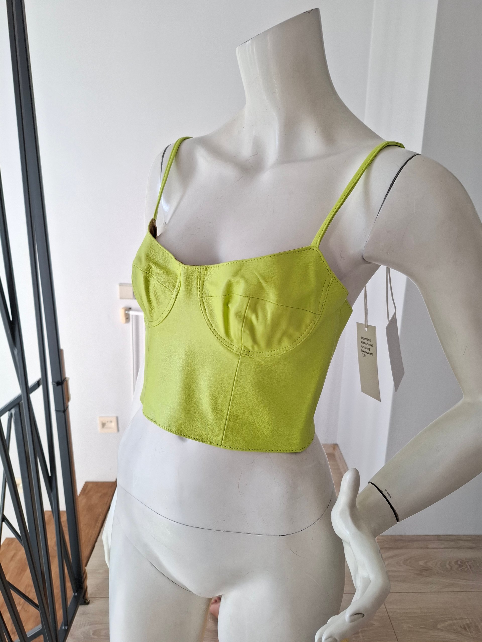 New 8 By YOOX Green Genuine Leather Corset Bustier Top Size S image 7