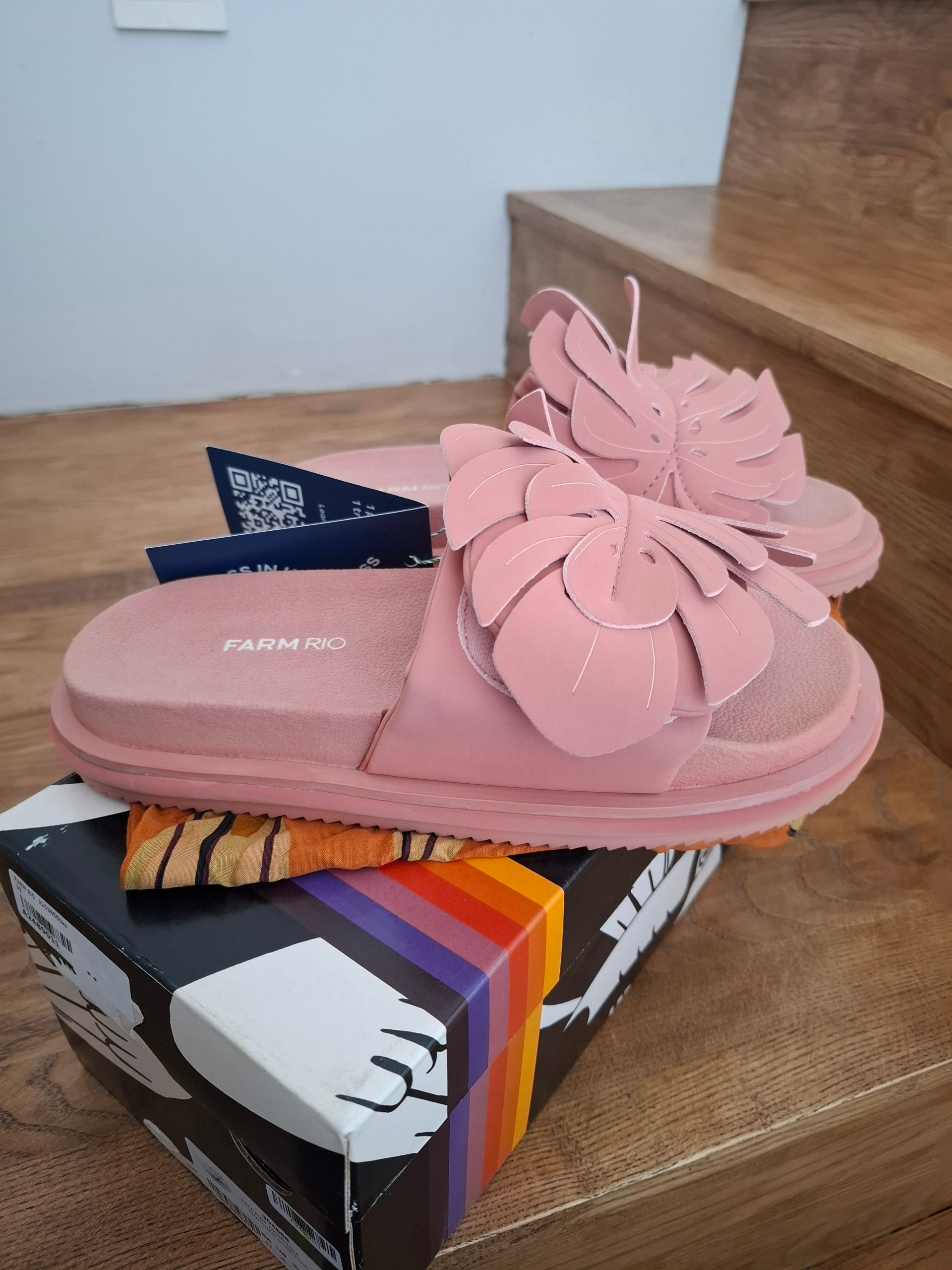 New Farm Rio Pale Pink Monstera Anatomic Slide Sandals US 8 (EU 39) image 6