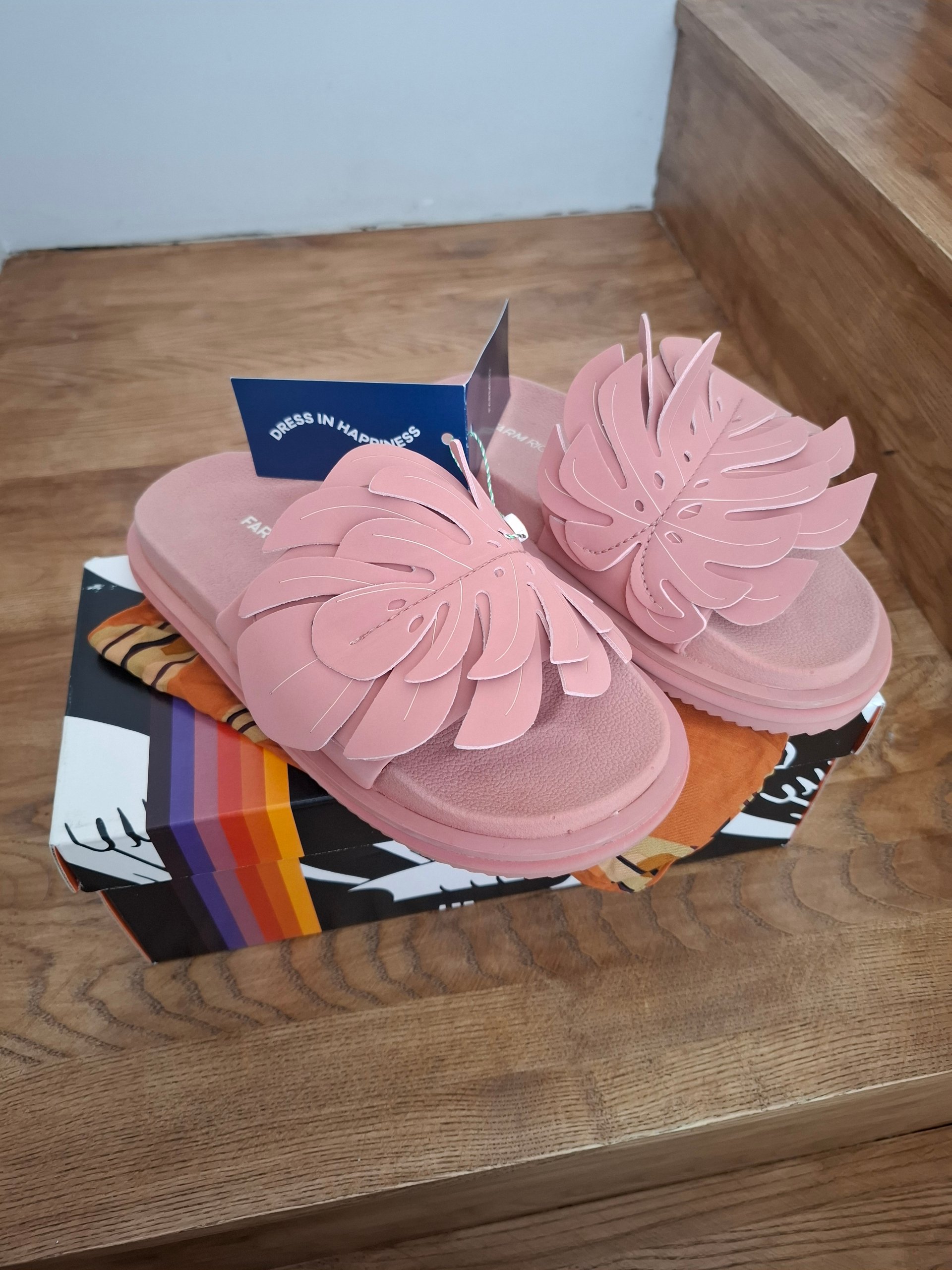 New Farm Rio Pale Pink Monstera Anatomic Slide Sandals US 8 (EU 39) image 2