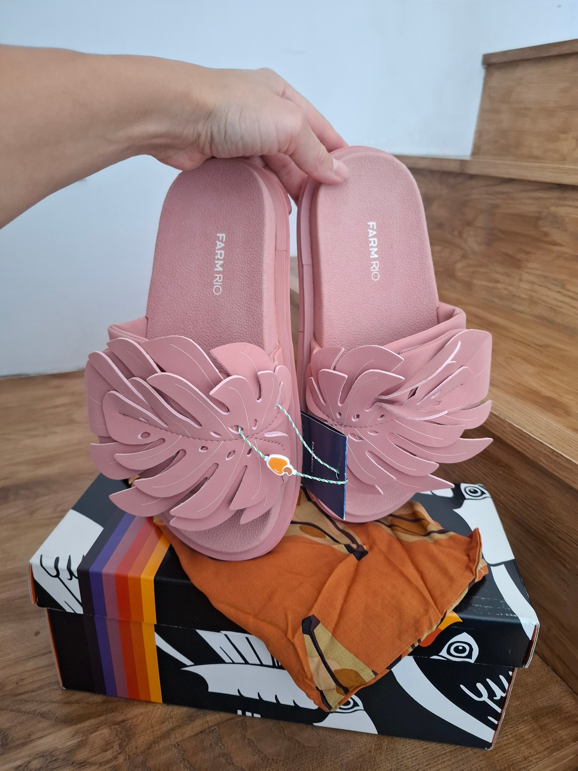 New Farm Rio Pale Pink Monstera Anatomic Slide Sandals US 8 (EU 39) image 10