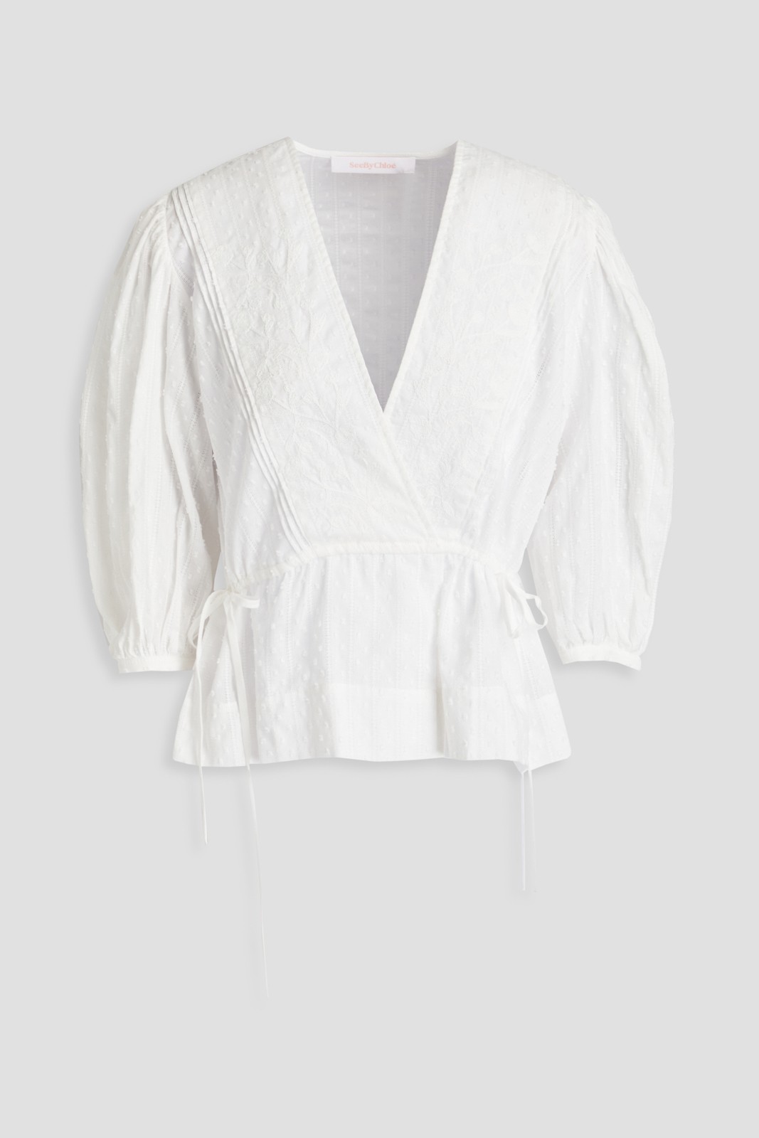 New See By Chloé White Embroidered Wrap Blouse Size L image 2