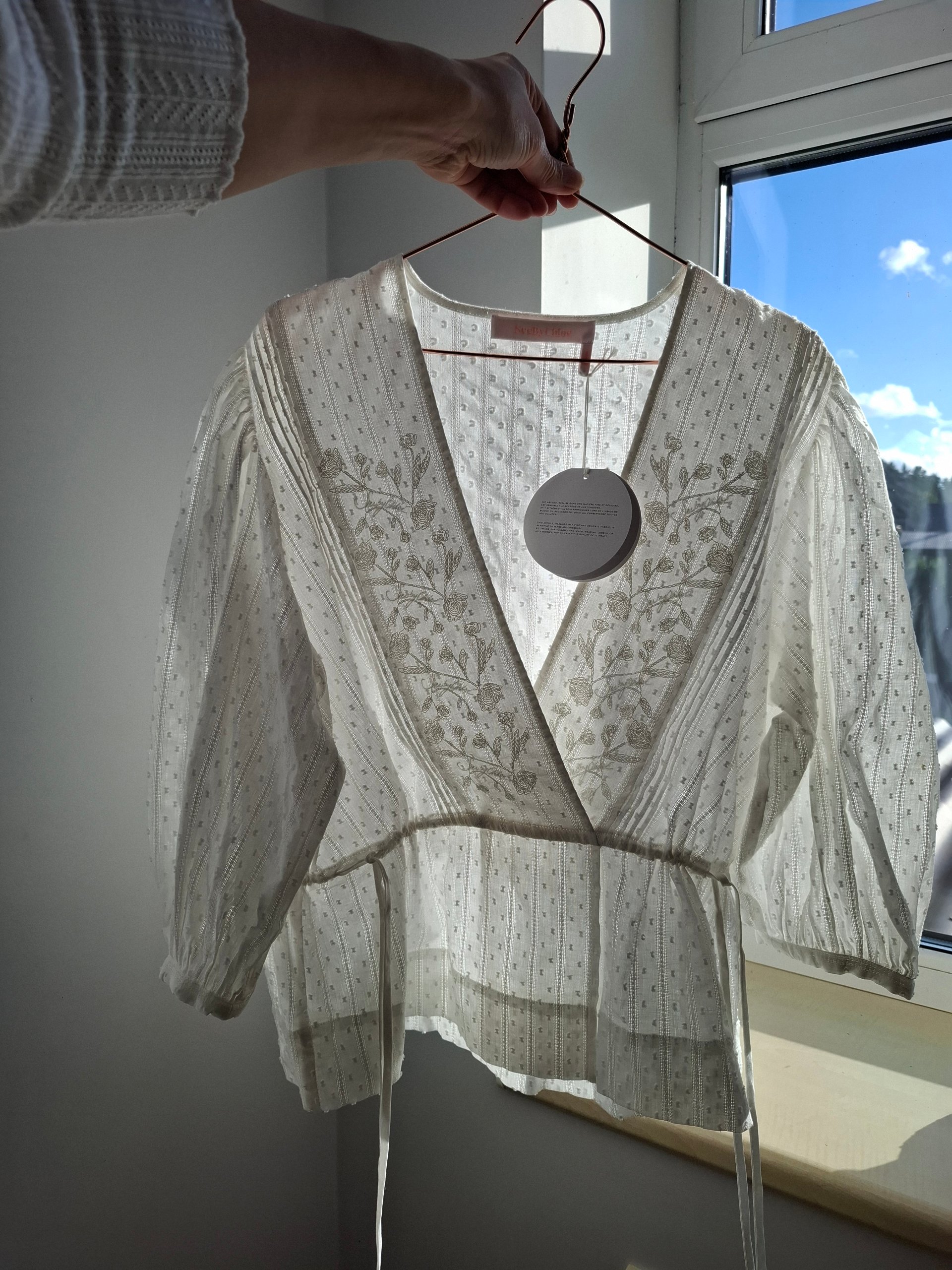 New See By Chloé White Embroidered Wrap Blouse Size L image 8