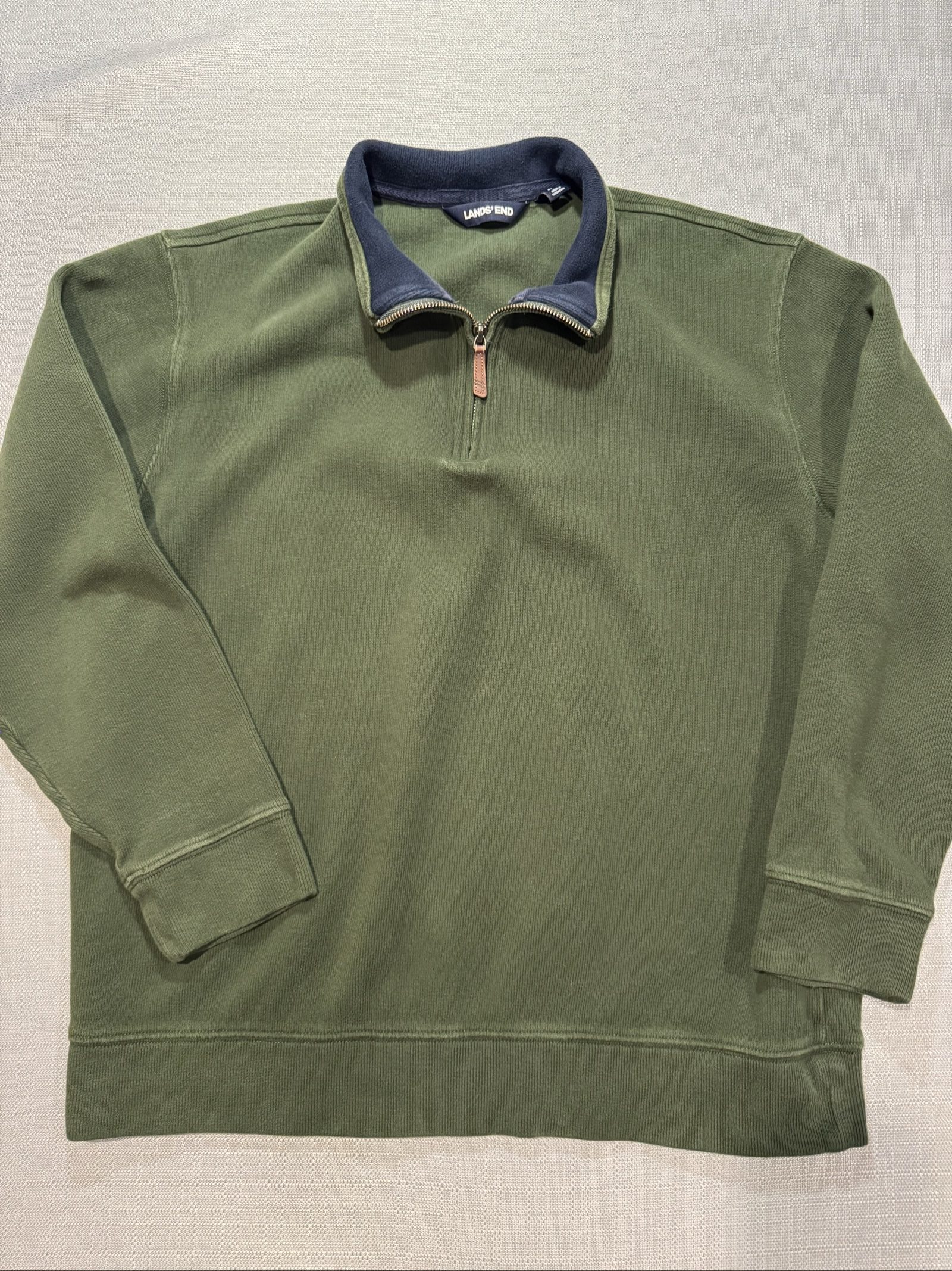 Men’s Lands End Quarter Zip Pullover Sweatshirt – Dark Green – Large