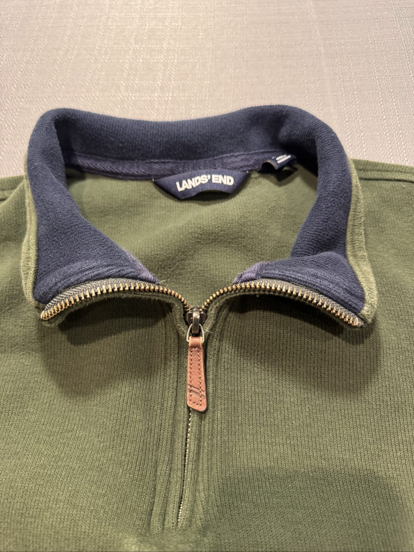 Men’s Lands End Quarter Zip Pullover Sweatshirt – Dark Green – Large image 2