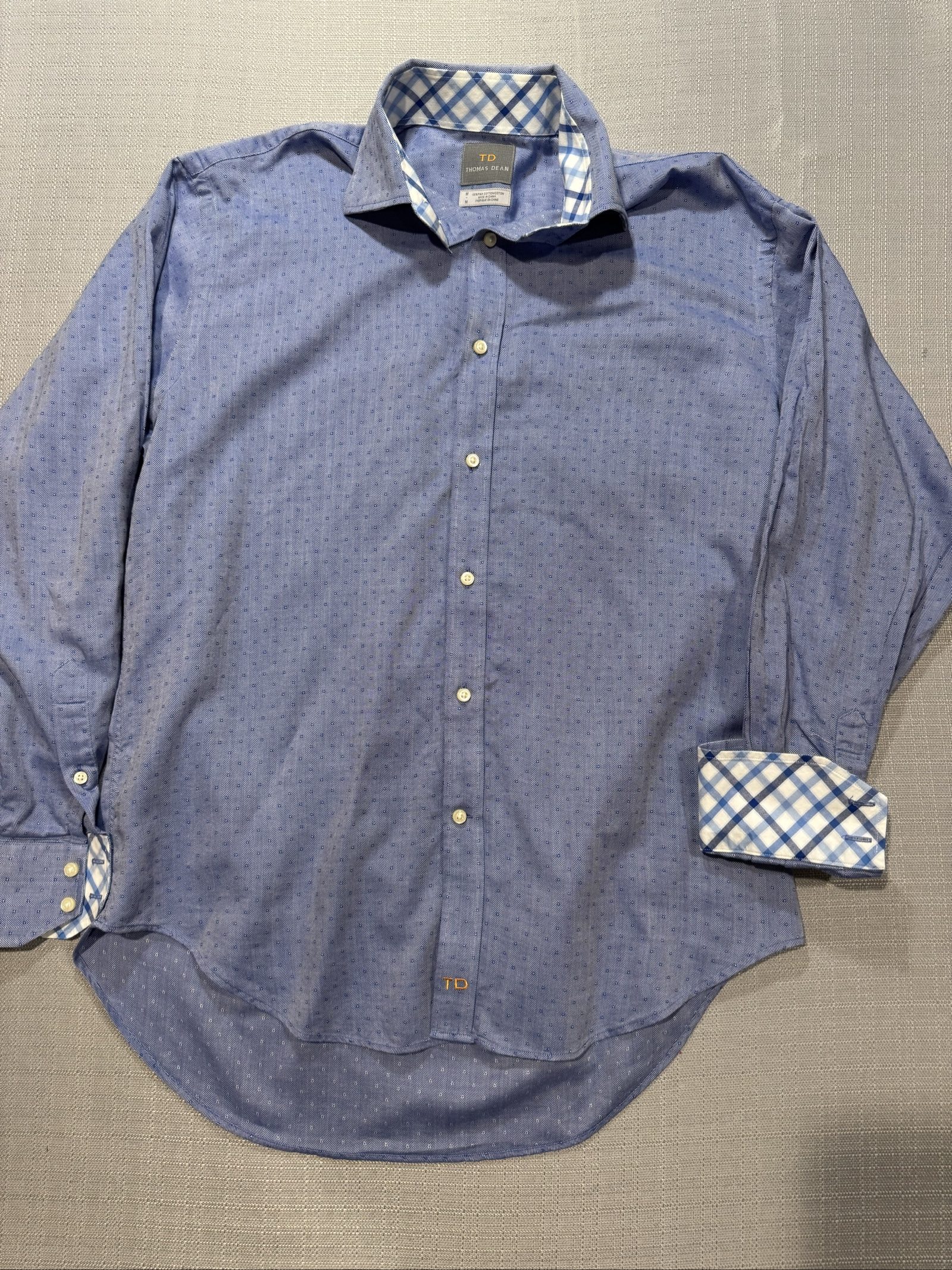 Men’s Thomas Dean Button-Down Shirt – Blue – Medium
