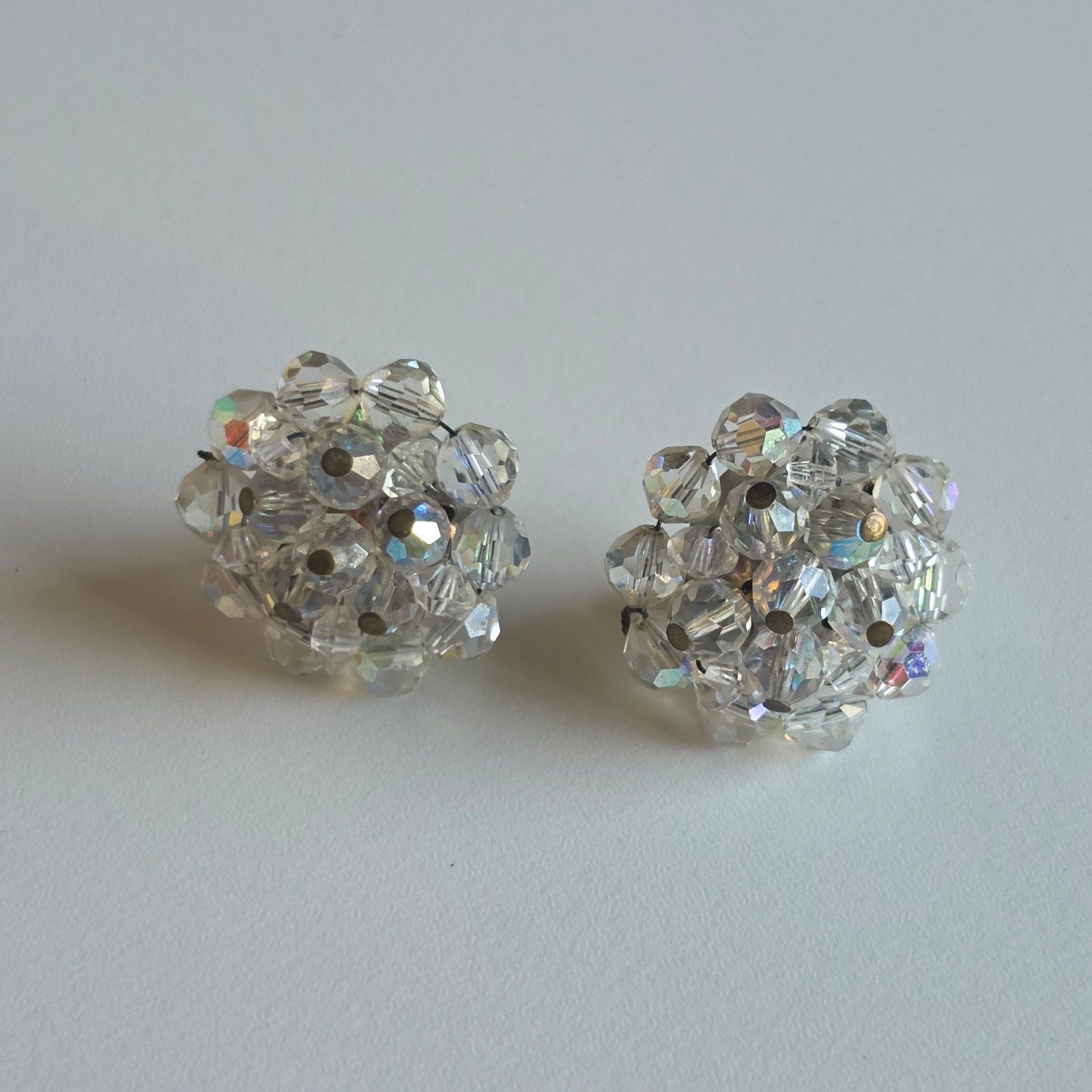 Crystal Clear Beaded Clip-On Earrings .b9