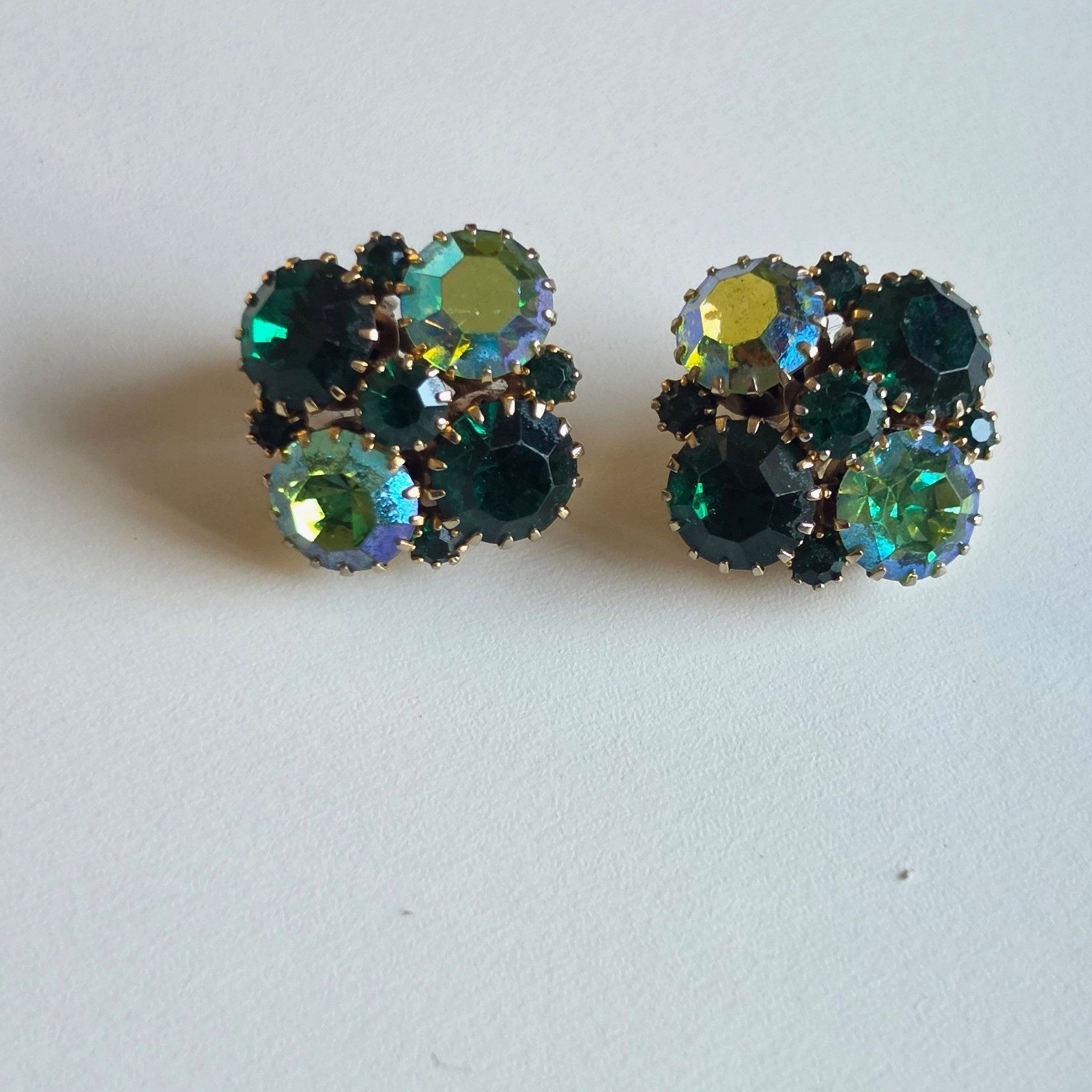 Weiss Multi Green Crystal Clip-On Earrings.b9