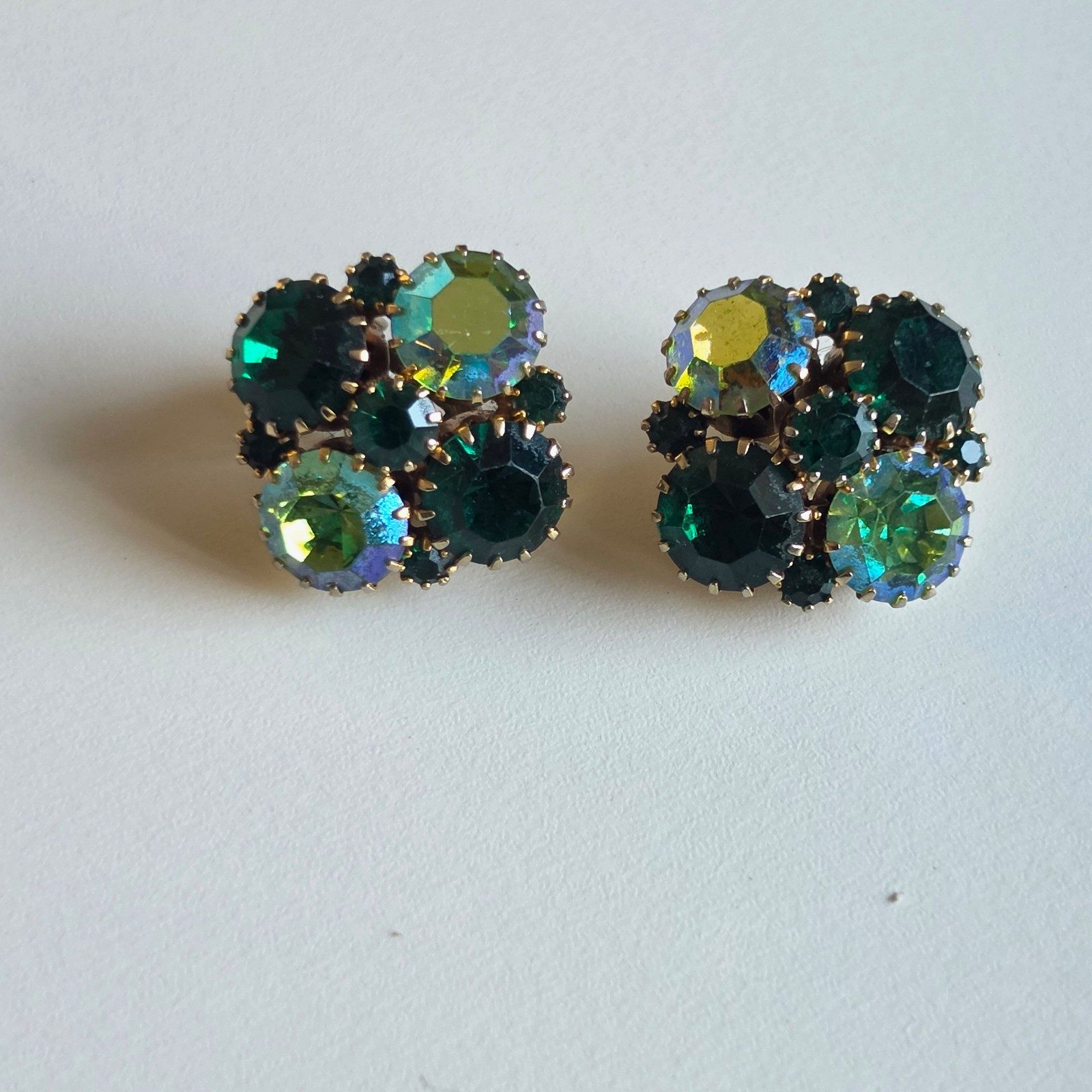 Weiss Multi Green Crystal Clip-On Earrings.b9 image 2