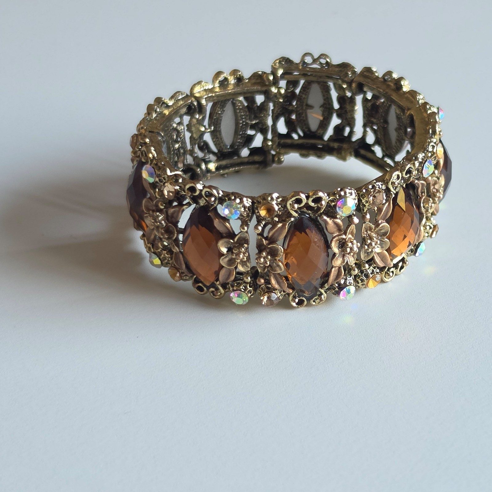 Vintage Gold & Brown Crystal Stretch Bracelet Adjustable.b9 image 2