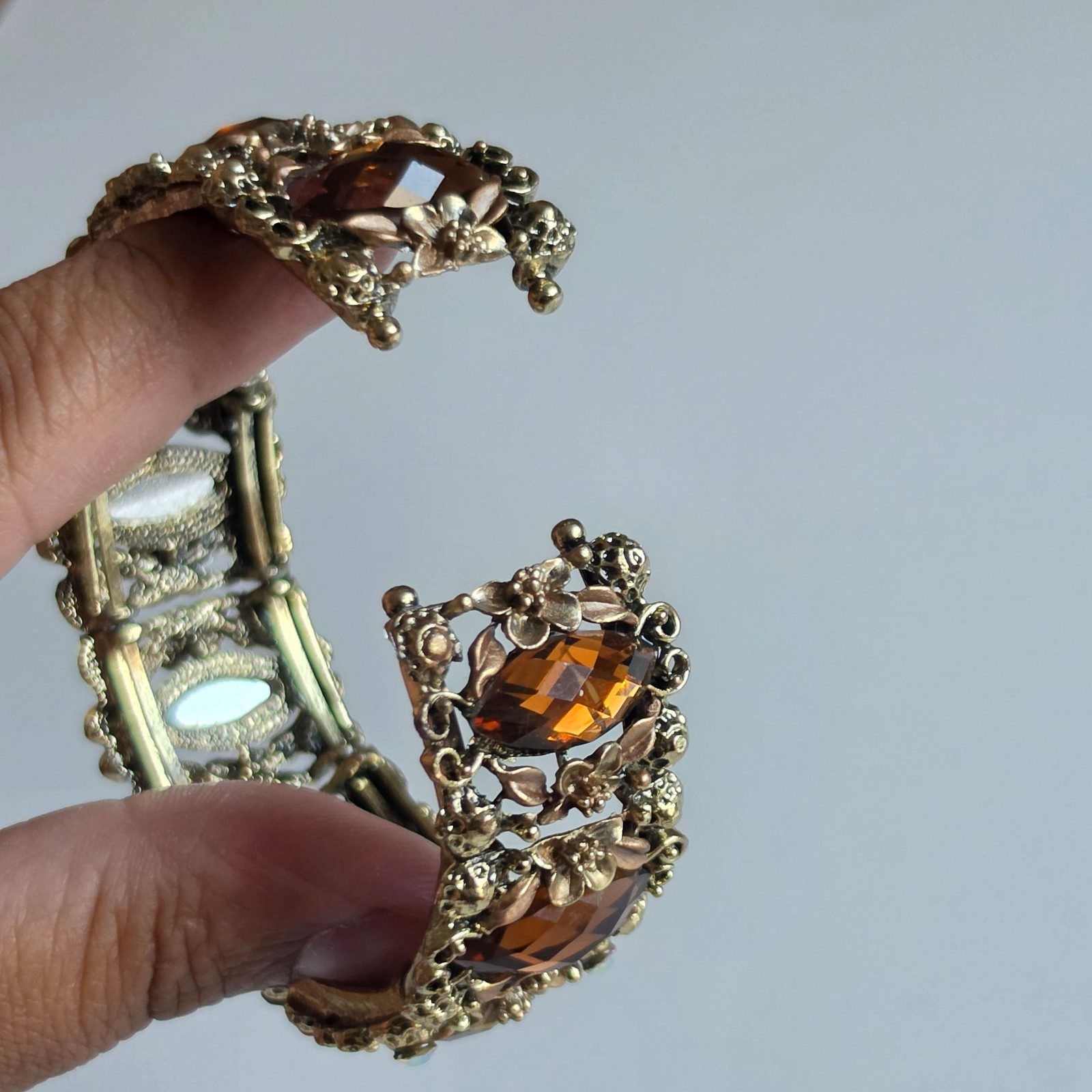 Vintage Gold & Brown Crystal Stretch Bracelet Adjustable.b9 image 4