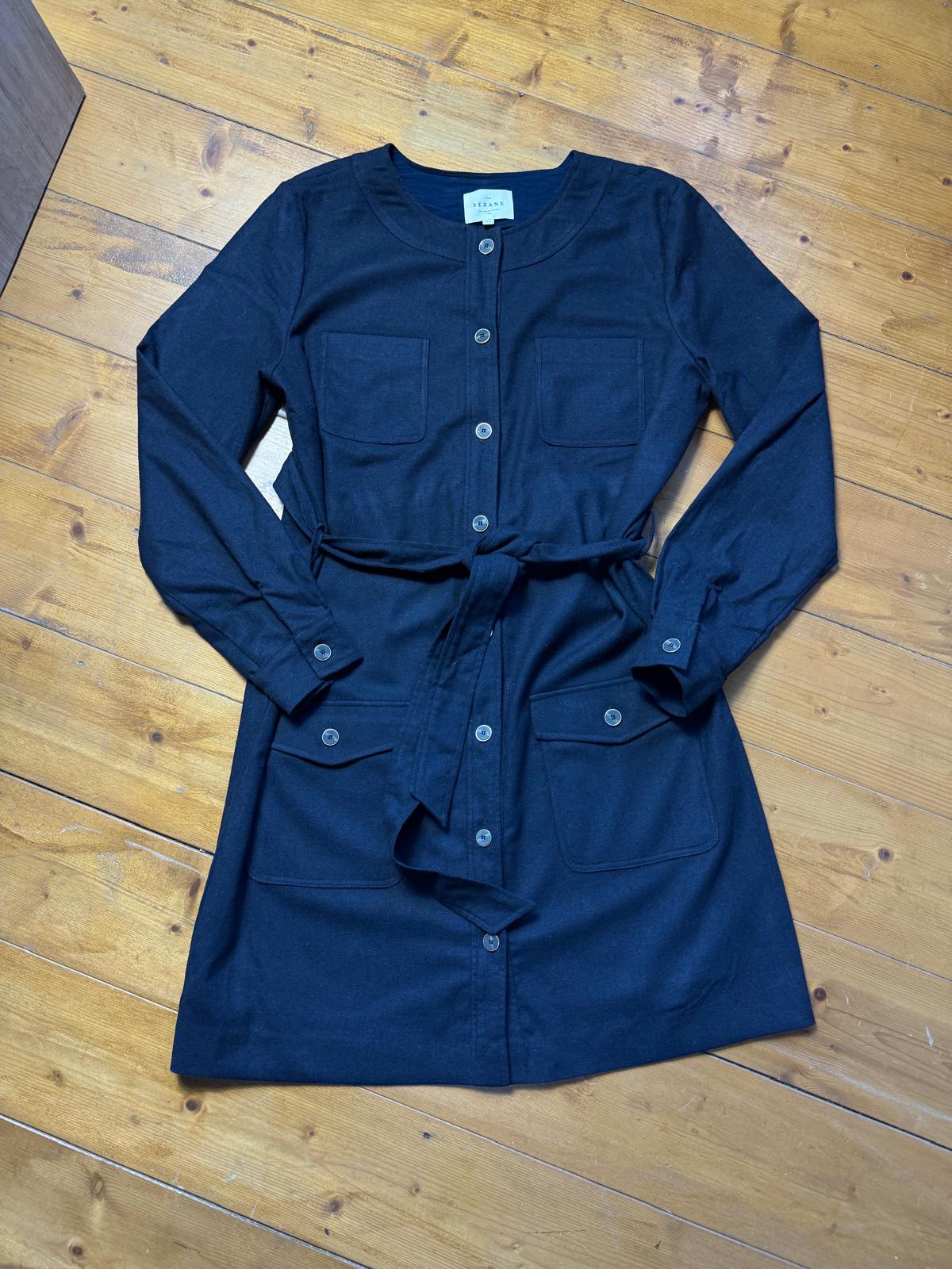 Sézane Navy Robe Chemise Manches Longues Ceinture - taille 38