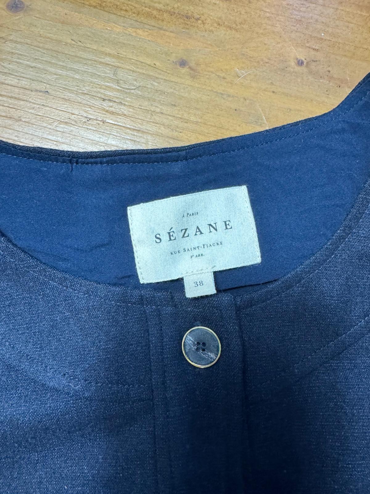 Sézane Navy Robe Chemise Manches Longues Ceinture - taille 38 image 3