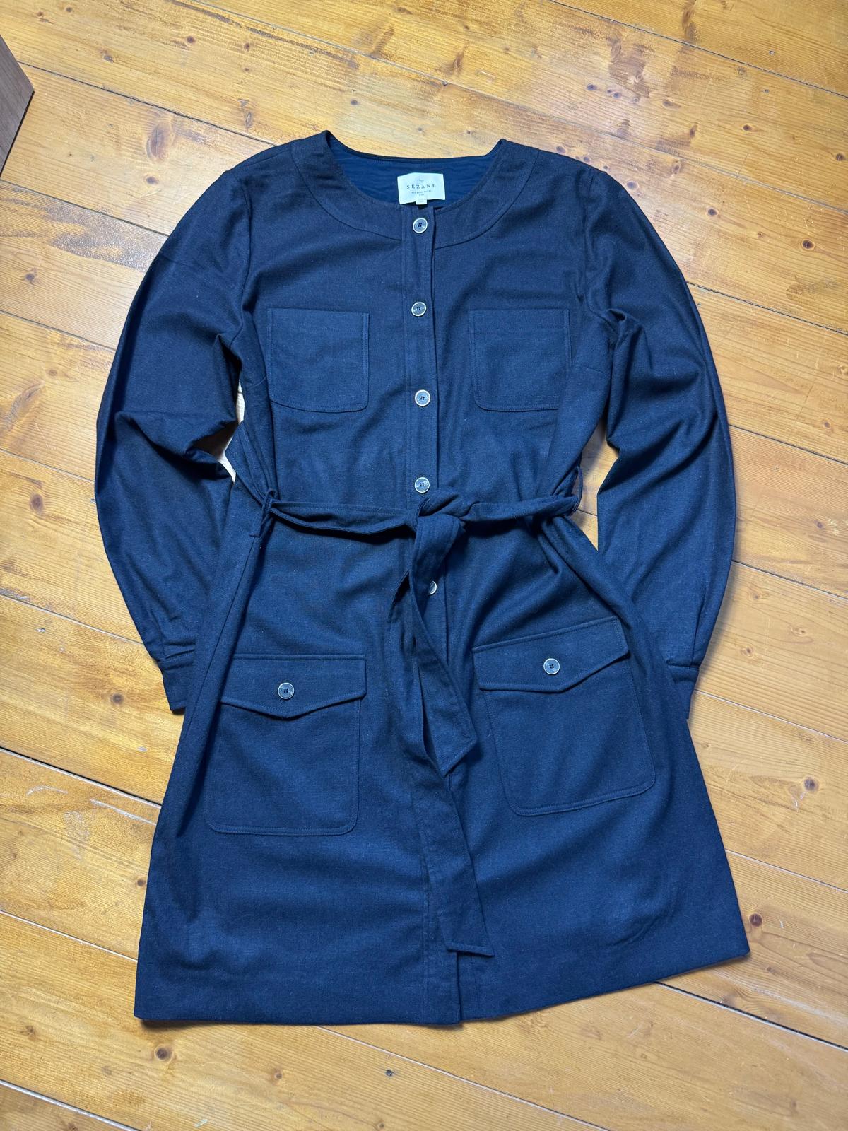 Sézane Navy Robe Chemise Manches Longues Ceinture - taille 38 image 6