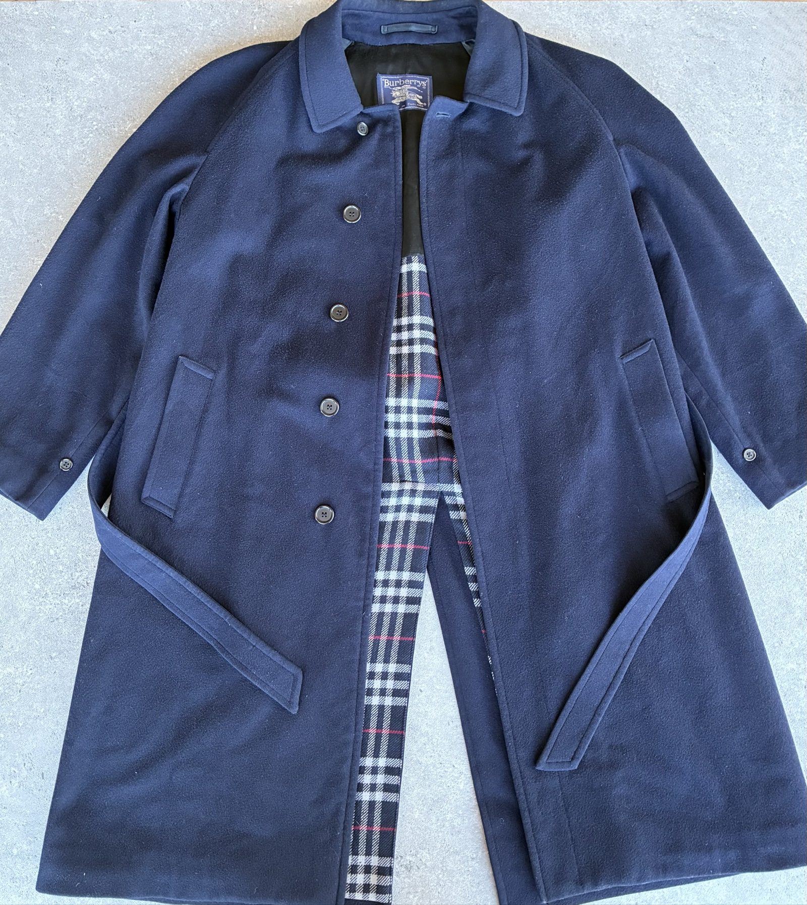 Vintage Burberry Navy Wool alpaca Blend Coat 54 XL Checked Lining image 2