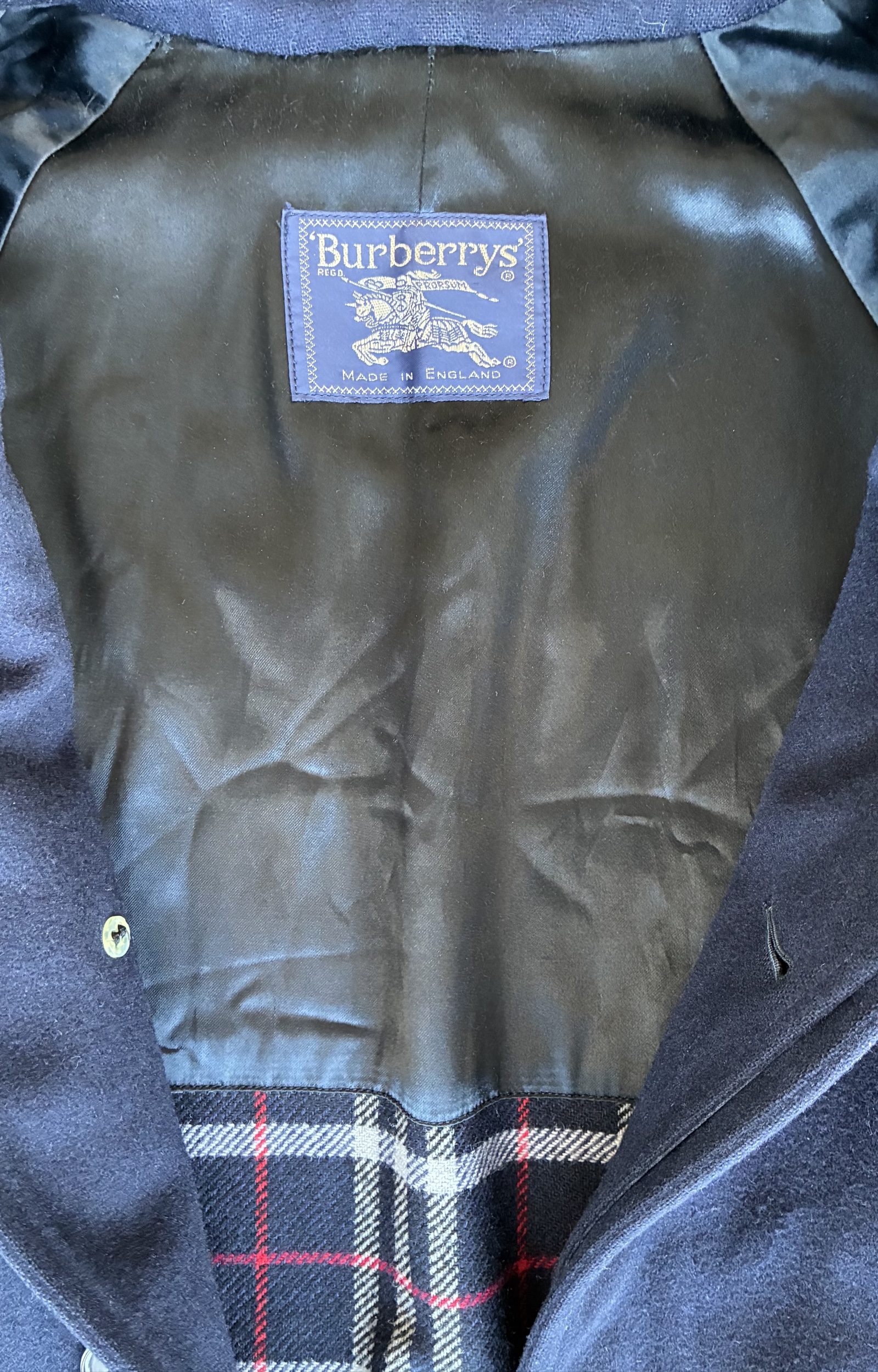 Vintage Burberry Navy Wool alpaca Blend Coat 54 XL Checked Lining image 7