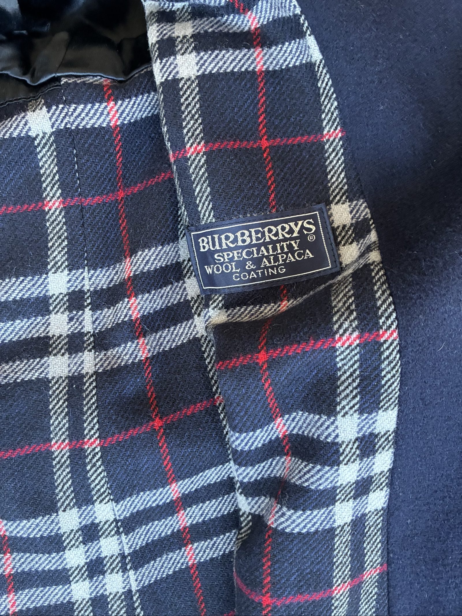 Vintage Burberry Navy Wool alpaca Blend Coat 54 XL Checked Lining image 9