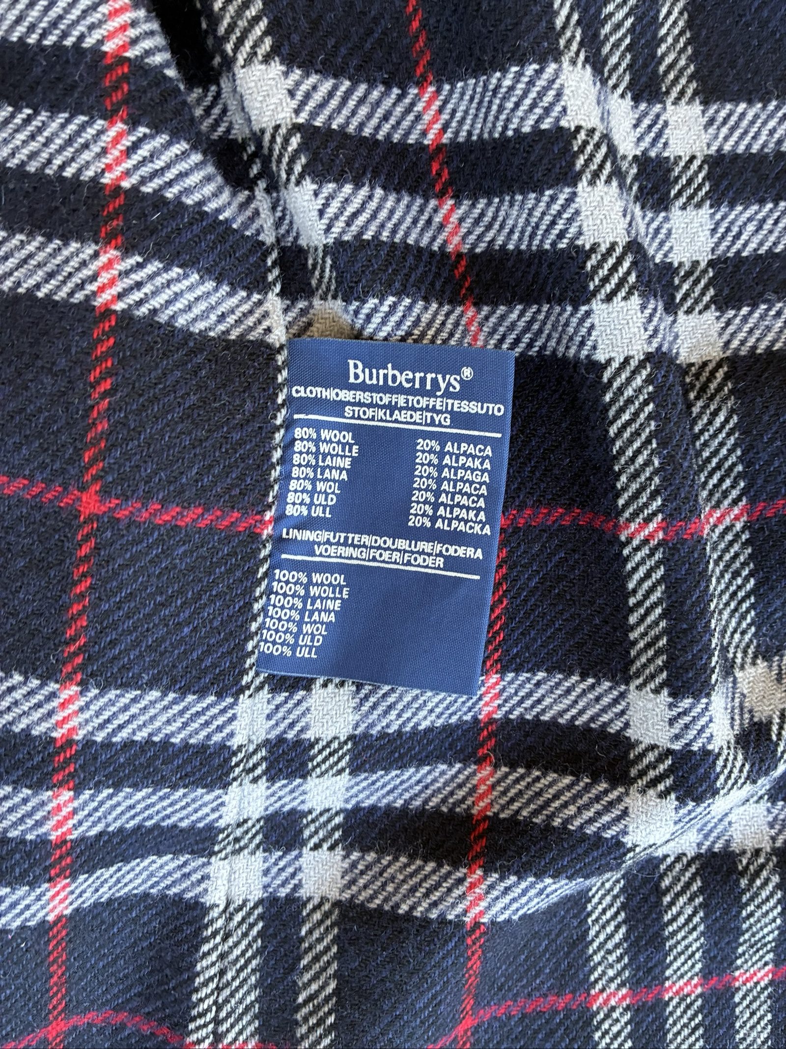 Vintage Burberry Navy Wool alpaca Blend Coat 54 XL Checked Lining image 10