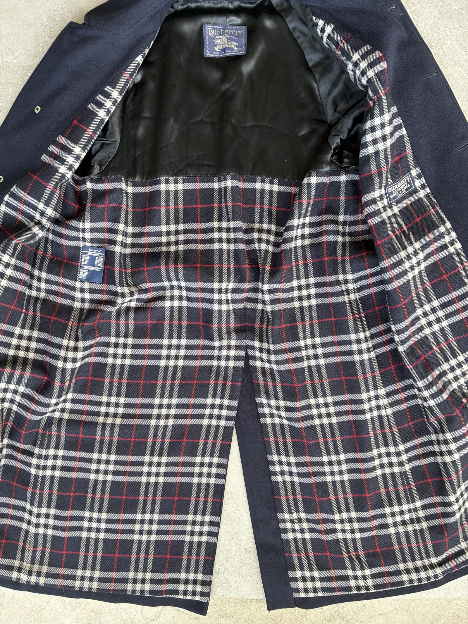 Vintage Burberry Navy Wool alpaca Blend Coat 54 XL Checked Lining image 8