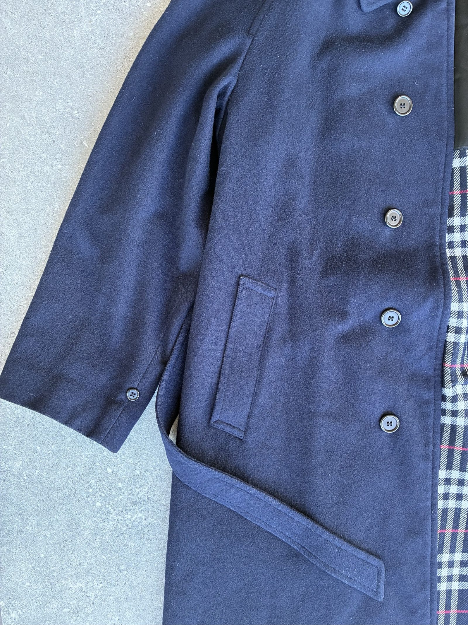Vintage Burberry Navy Wool alpaca Blend Coat 54 XL Checked Lining image 3