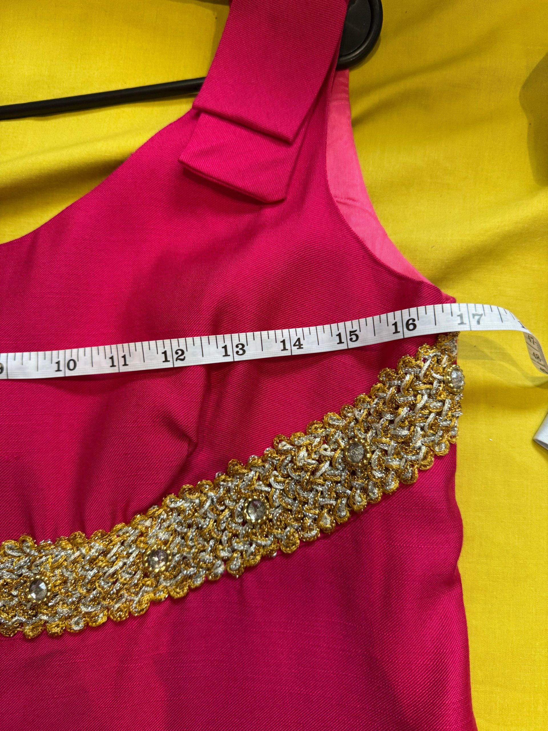 Vintage Hot Pink Maxi Evening Dress Gold Embellished Waist Bow UK 10 image 9