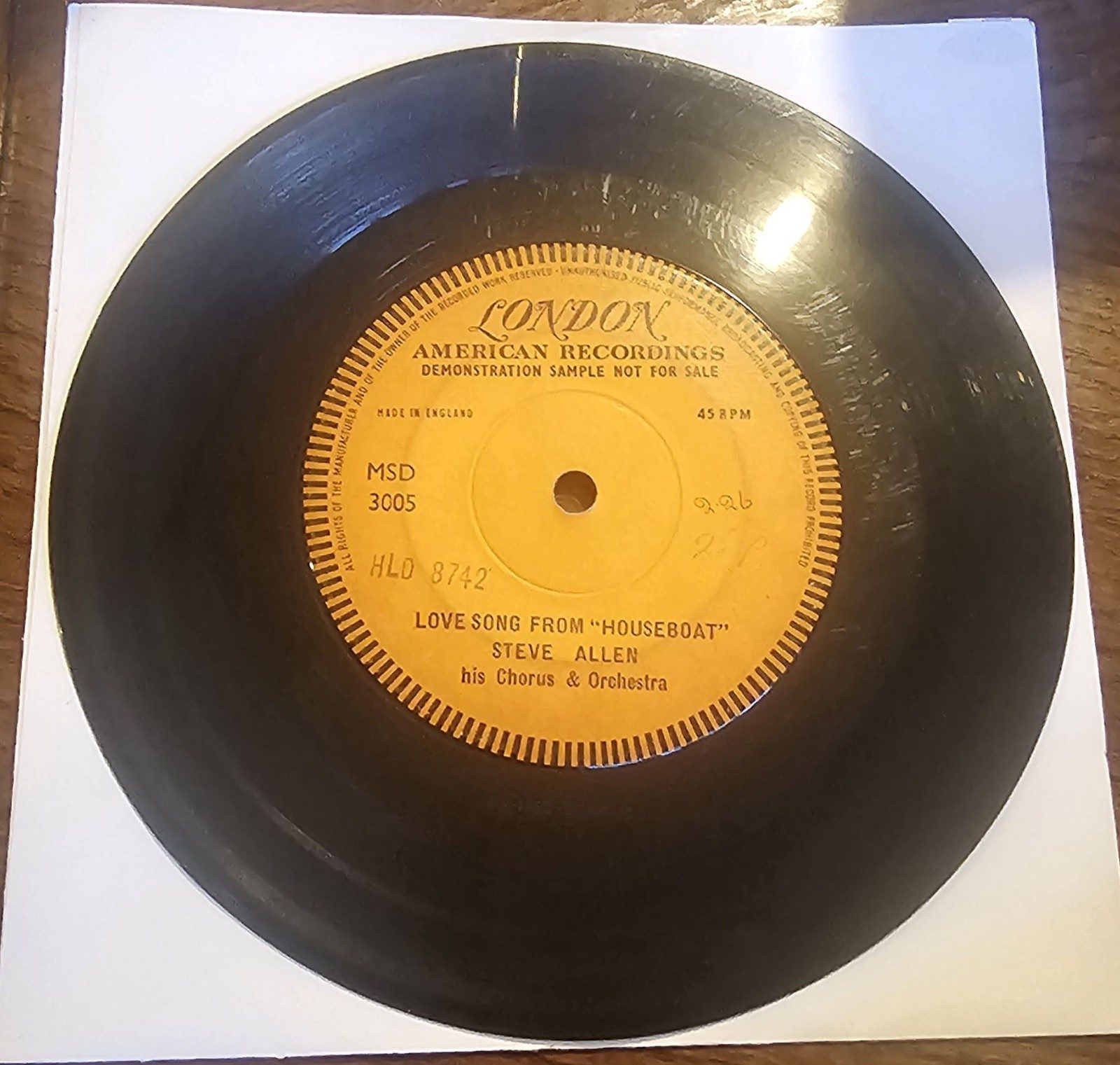 Steve Allen Love Song From Houseboat DEMO London MSD 3005 7 Vinyl